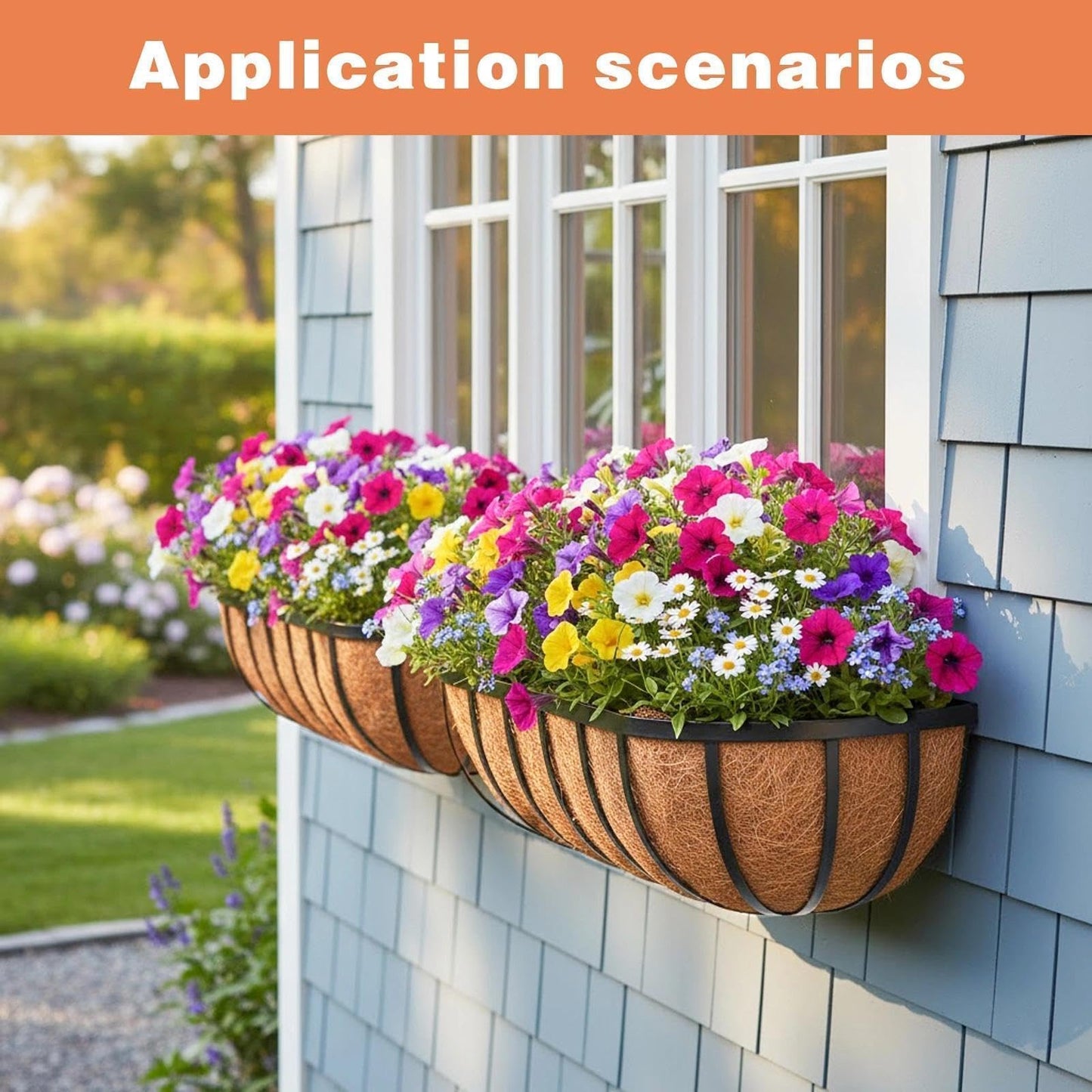 ZVOWOS 4 Pack 24" Railing Planter Window Box with Coco Fiber Liner Horse Trough Planter The Railing Planter Boxes for Deck Porch Fence Outdoor