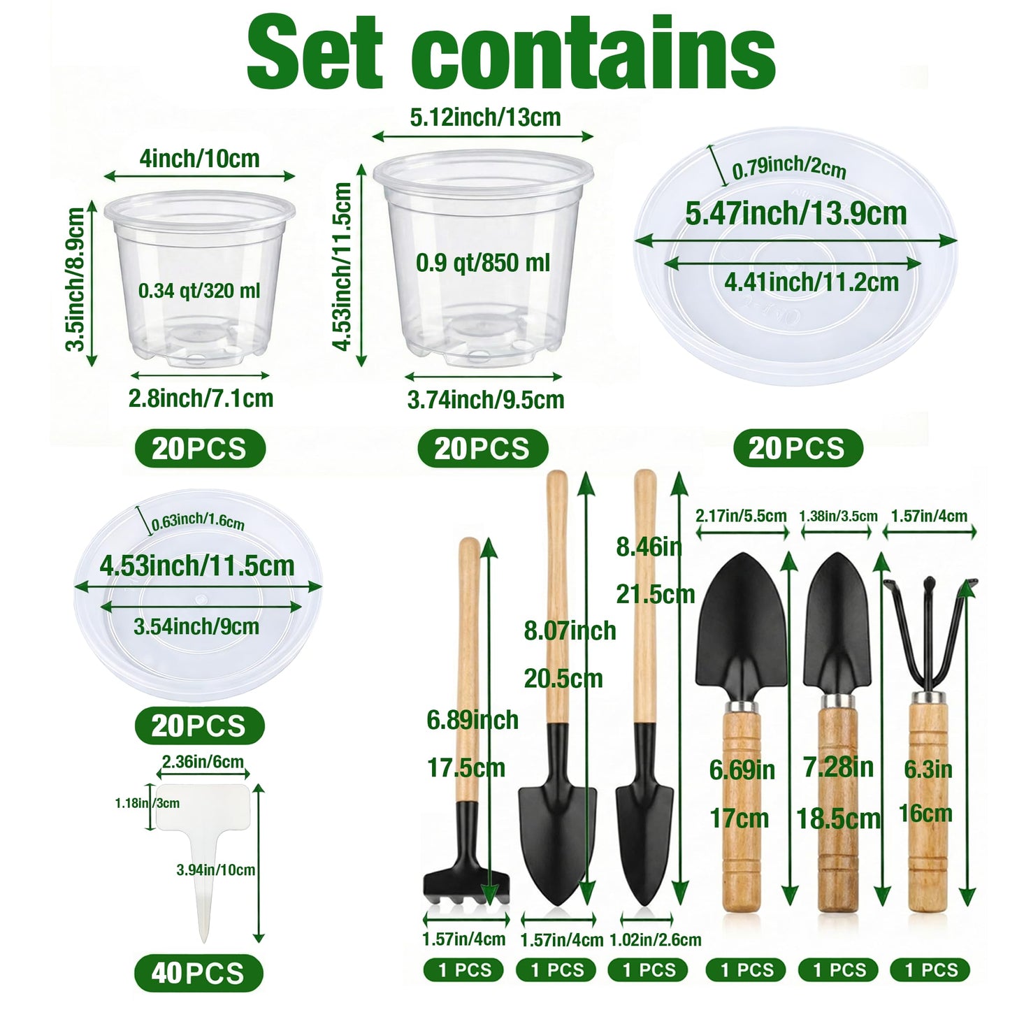 ENNUFO Clear Nursery Pots with Drainage, 126 Pcs Set, 4/5 Inch Plastic Pots for Indoor Plants, Seed Starter Kit with Plant Saucers, Clear Plant Pots with Drainage Holes, Pot Liners, Labels & Tools