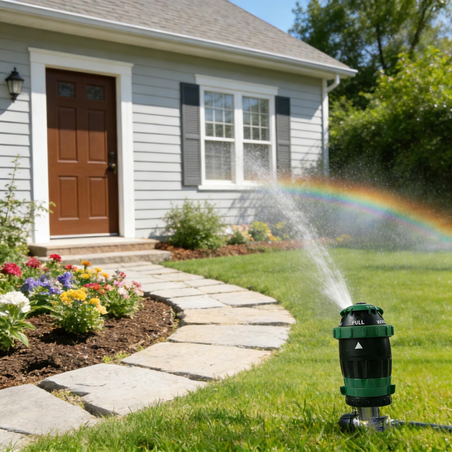 LIULO TOOL 2-Pack Gear Drive Sprinklers for Yard, 360 Degree Garden Water Sprinkler Head on Spike Base with 3/4 Inch Adapters, 5 Modes Adjustable Irrigation Tool for Large Area Yard Lawn Garden