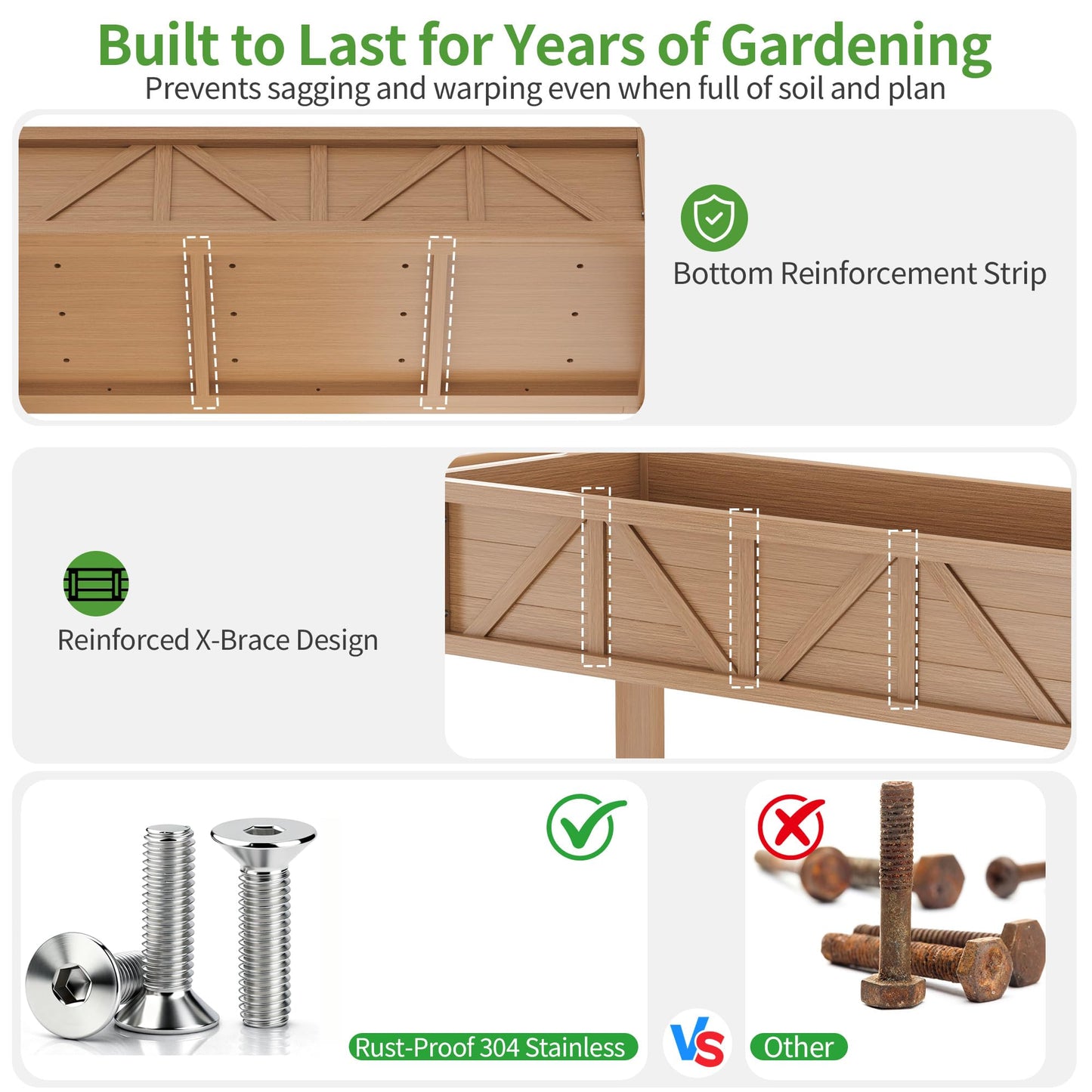 HIPS Elevated Raised Garden Bed with Legs,72"L x 17.3"W x 28.7"H Large Outdoor Planter Box with Storage Rack,All-Weather Raised Bed Planters with 6 Hooks & 2 Non-Woven Liner for Vegetables Flower Herb