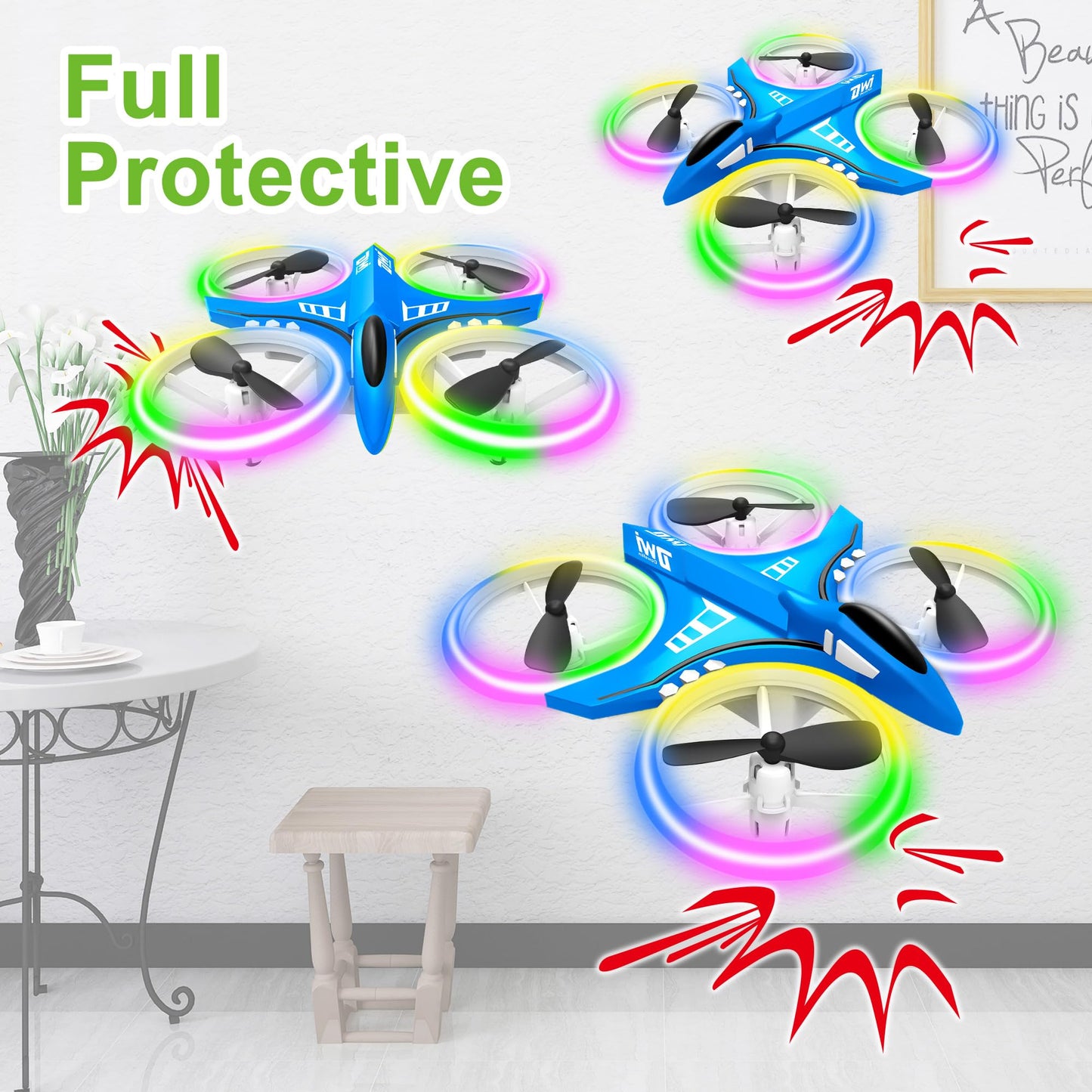 Dwi Dowellin 4.9 Inch Mini Drone for Kids LED Night Lights One Key Take Off Landing Flips RC Remote Control Small Flying Toys Drones for Beginners Boys and Girls Adults Nano Quadcopter, Blue
