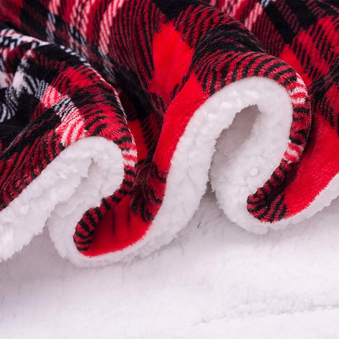 SOCHOW Sherpa Plaid Fleece Throw Blanket, Double-Sided Super Soft Luxurious Bedding Blanket 50 x 60 inches, Red/Grey