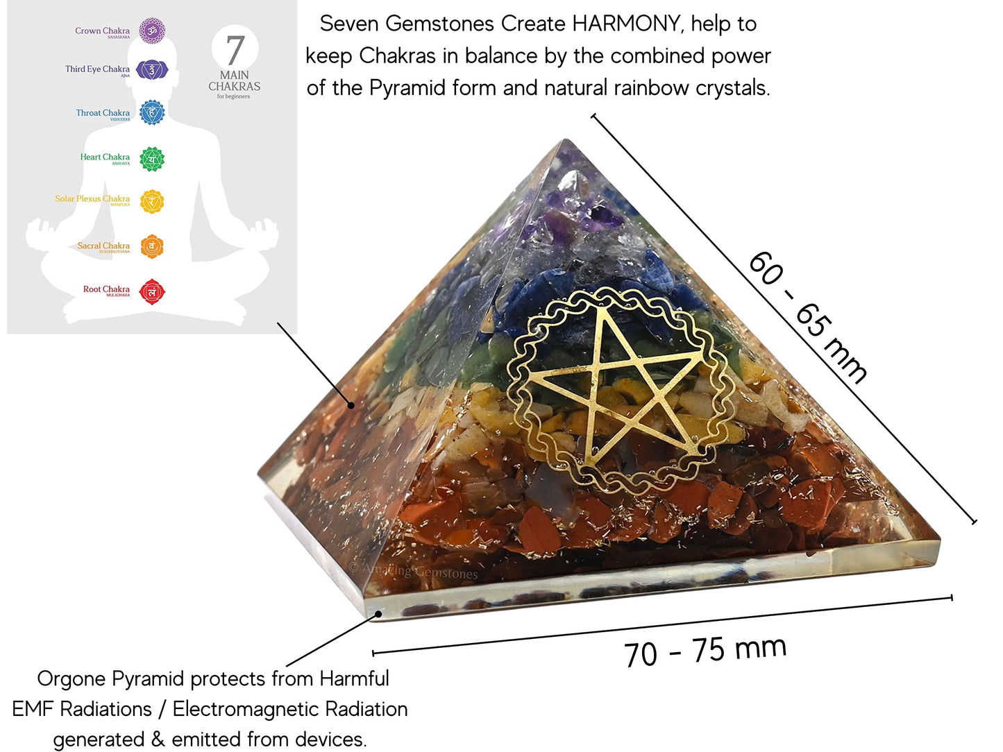 Amazing Gemstone Large Orgone Pyramid | Natural Chakra Pyramid Crystal | Pentacle Orgonite Pyramid | Organ Pyramids Positive Energy Healing