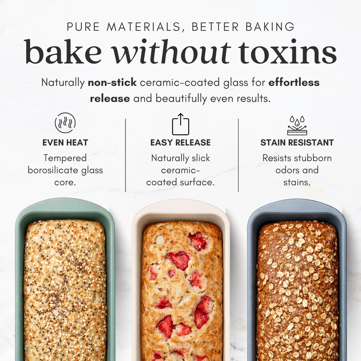 BRIVARA HOME Non-Stick Ceramic Coated Glass 1 lb Loaf Pan | Naturally Slick Ceramic Coating | No PTFE, PFOA, PFAS, and BPA | Perfect for Cakes, Breads, & More [Crema]