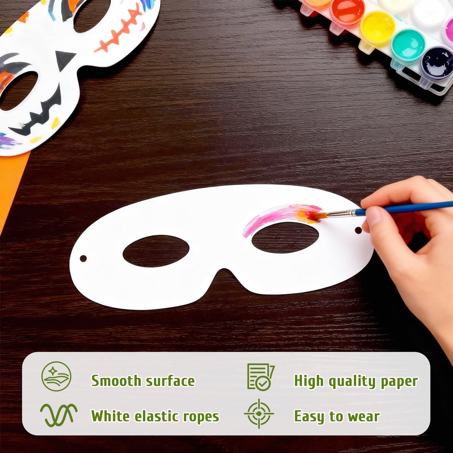 Tecmisse 100 Pack White Paper Eye Masks, Plain Masquerade Mask Blank Masks Decorate for Cos-Play, Halloween Party