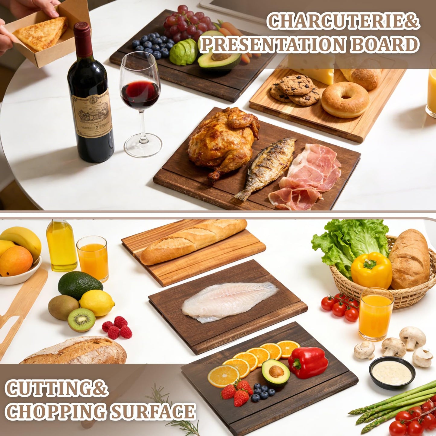 wood cutting board, 3-Piece Book Shaped Cutting Boards with Stand, Solid Walnut & Acacia Wood, Labeled Cheese & Fruit Boards, Kitchen Gift Idea
