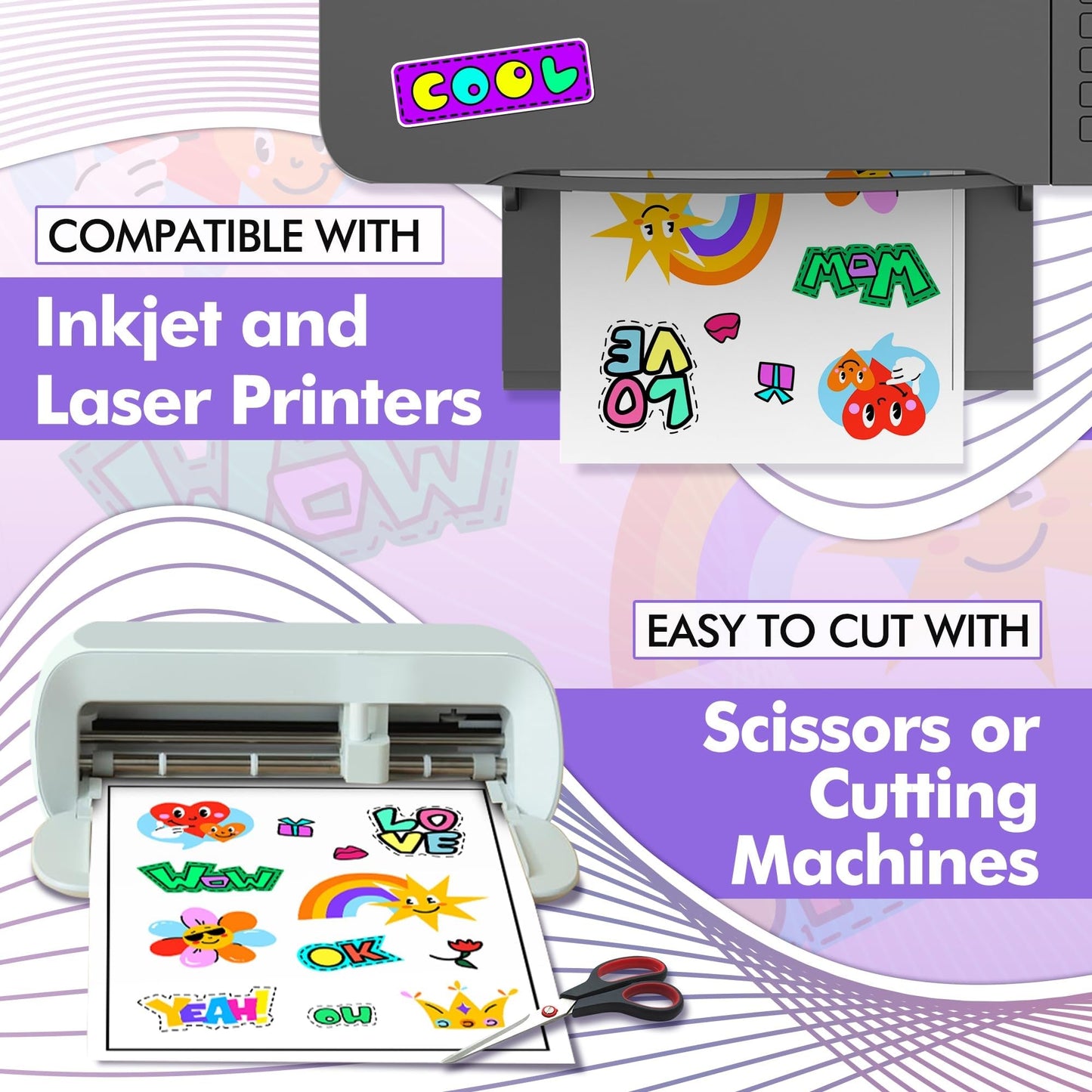 A-SUB Premium Printable Vinyl Sticker Paper for Inkjet Printers, 50 Sheets Matte White Waterproof Sticker Paper 8.5x11 Inch for Making Your Own Stickers at Home