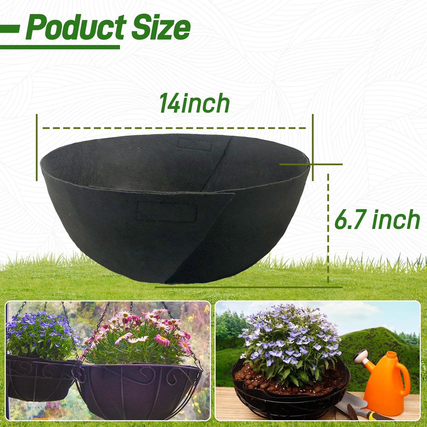 Sumloty 8 Pack 14 Inch Fabric Planter Basket Liner- Felt Flower Pot Liners Replacement Coco Fiber Liner for Hanging Basket Flowers Round Hanging Basket Liners Prevent Birds from Nesting