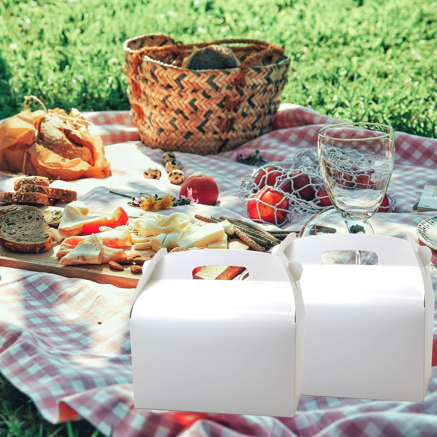 Oletx 30Pcs 9 Inch Large Gable Gift Boxes, White Party Favor Treat Boxes, Lunch Box with Handles for Birthday Babyshower Wedding Activity Picnic