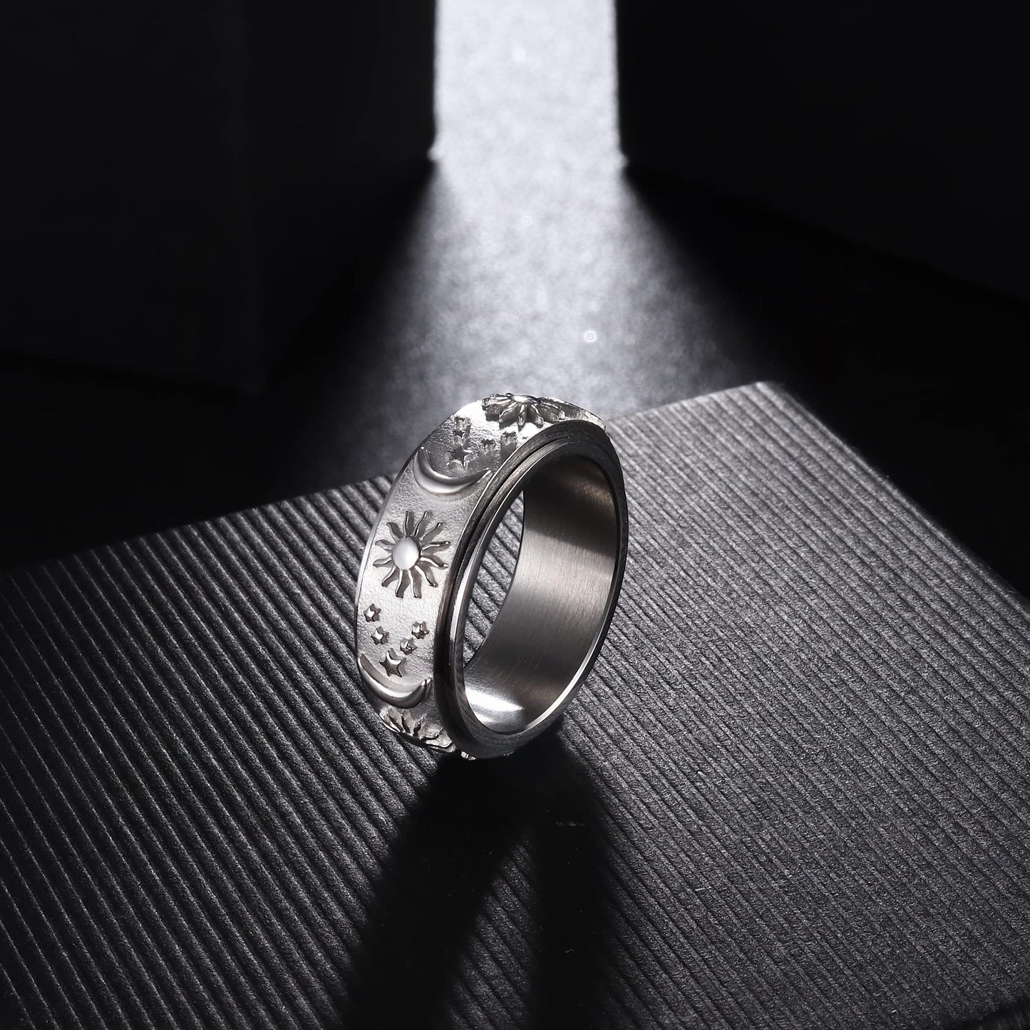Magitaco Stainless Steel Spinner Rings Fidget Band Rings Moon Star Flower Butterfly Anxiety Rings for Women Men