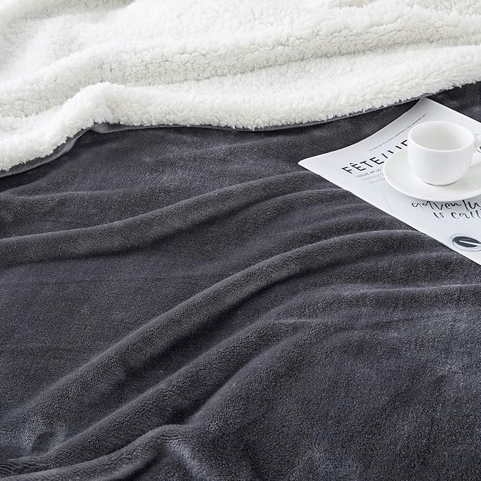 IR Imperial Rooms Sherpa Fleece Throw Blanket Twin Size for Couch - Thick and Warm Fluffy Grey Blankets for Winter, Soft and Fuzzy Twin Blanket for Bed, 60x80 Inches