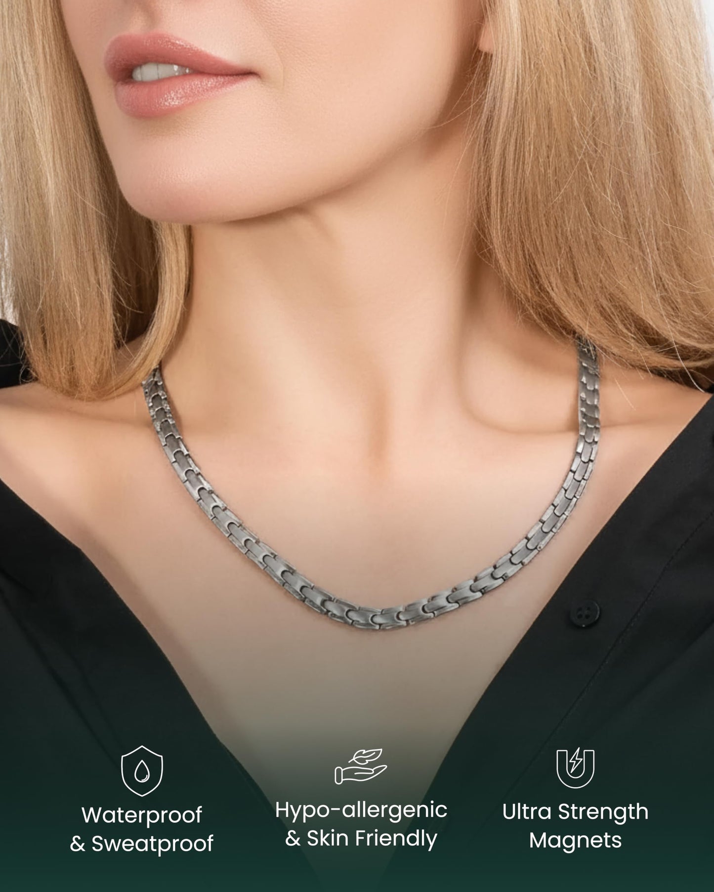 MagnetRX Titanium Magnetic Necklace – Ultra Strength Magnetic Necklaces for Men & Women – Effective Titanium Necklace with 55 Magnets (Silver, 20 Inches)