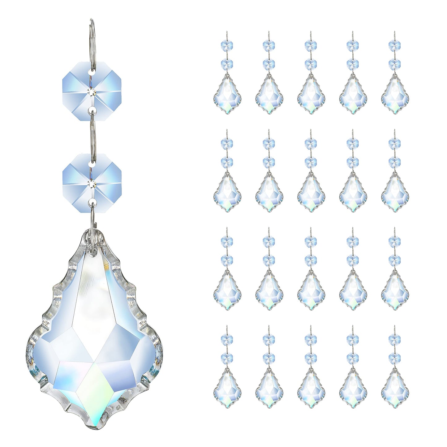 20pcs Clear Maple Leaf Crystal Chandelier Prism Pendant Parts, 50mm Suncatchers Hanging Crystals Beads for Chandelier Christmas Tree Decoration
