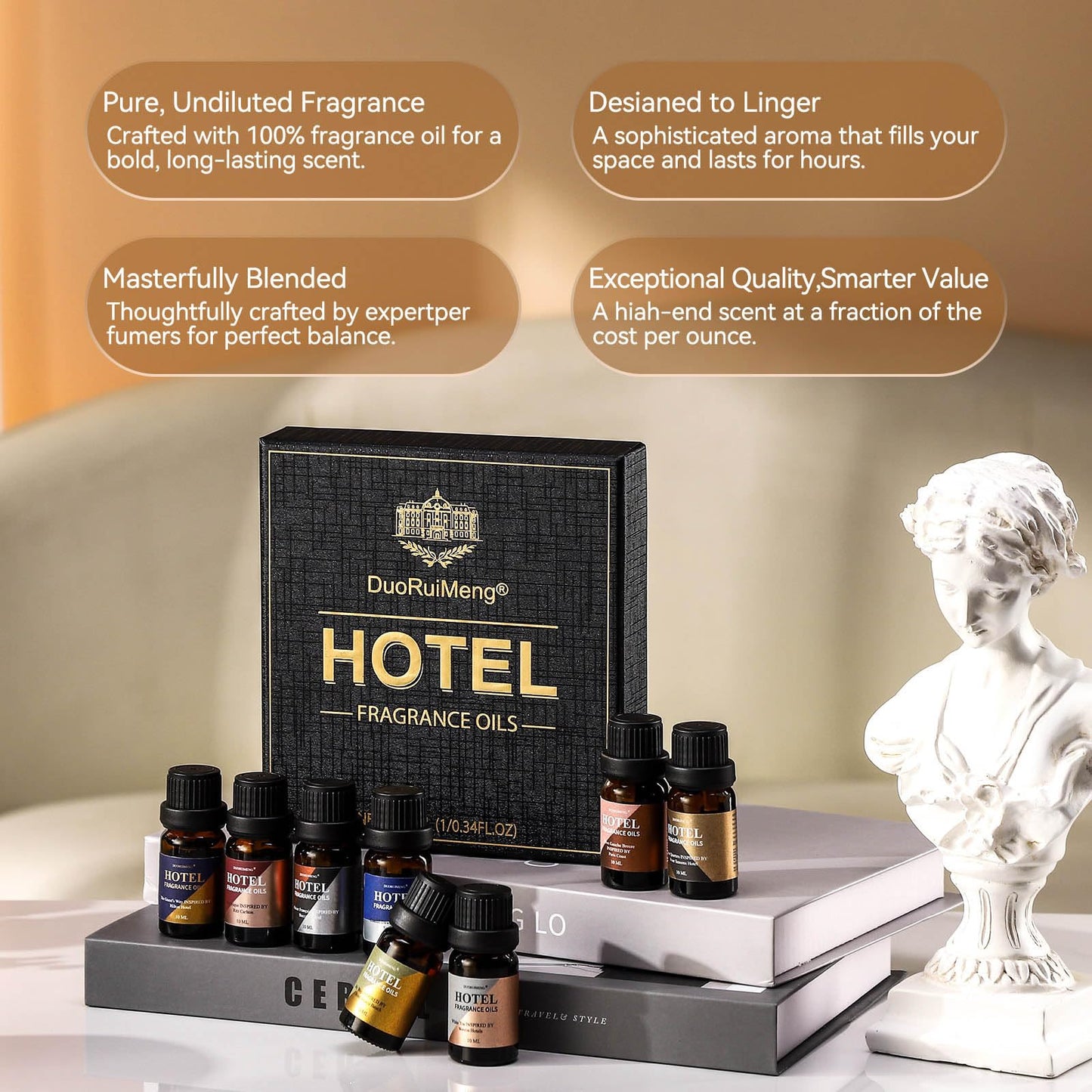 Hotel Diffuser Oil Gift Set - Inspired by 5-Star Hotel Scents - My Way,Ritz - C,Westin White Tea,Baccarat,Four Seasons,Hilton,Beachfront Villa,Paris Coast, Fragrance Oil Set