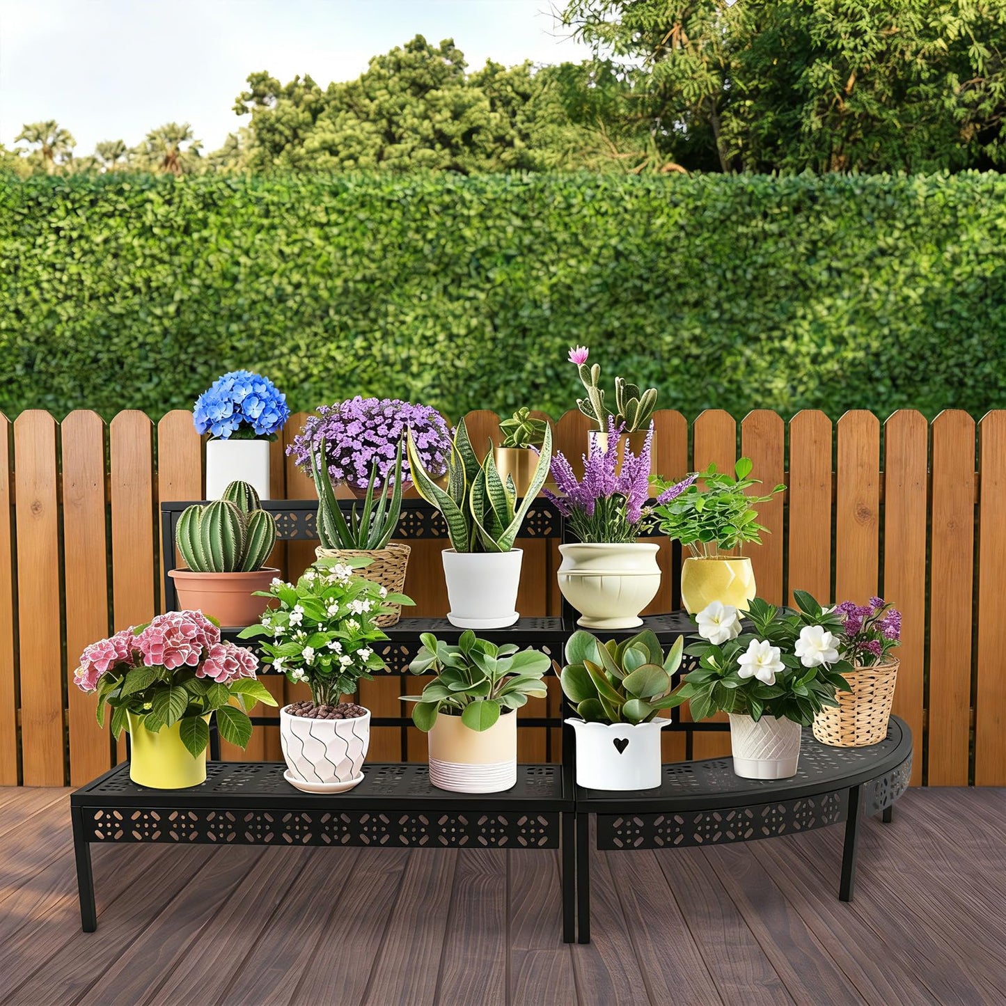 TrueyEssence 3 Tier Metal Plant Stand, Ladder Flower Pot Holder Corner Step Storage Display Rack for Garden Patio Balcony Indoor/Outdoor Black