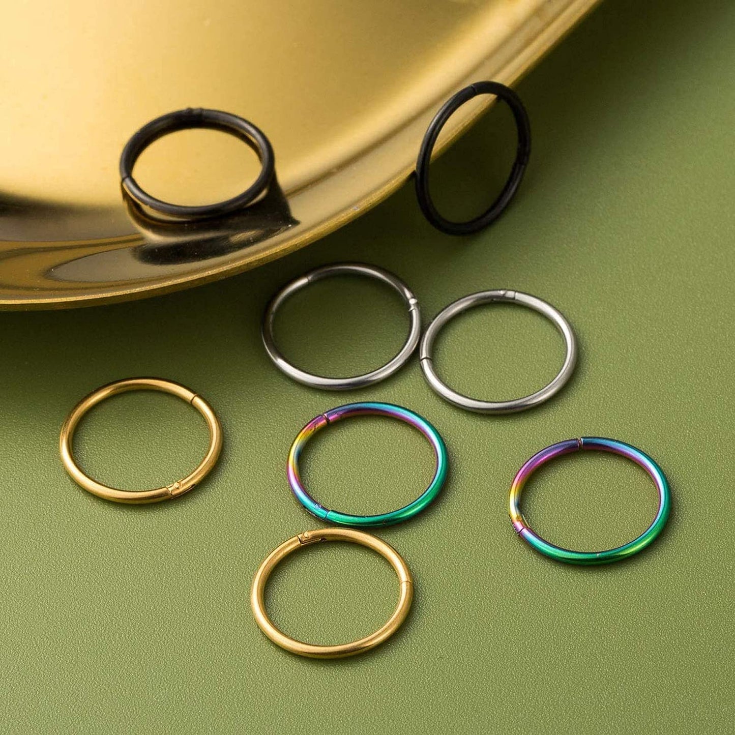 BOGKU G23 Titanium Hinged Nose Ring Hoop 18 Gauge 8mm Septum Clicker Segment Rings Hypoallergenic Nose Rings Hoops Earrings Body Piercing Hoops