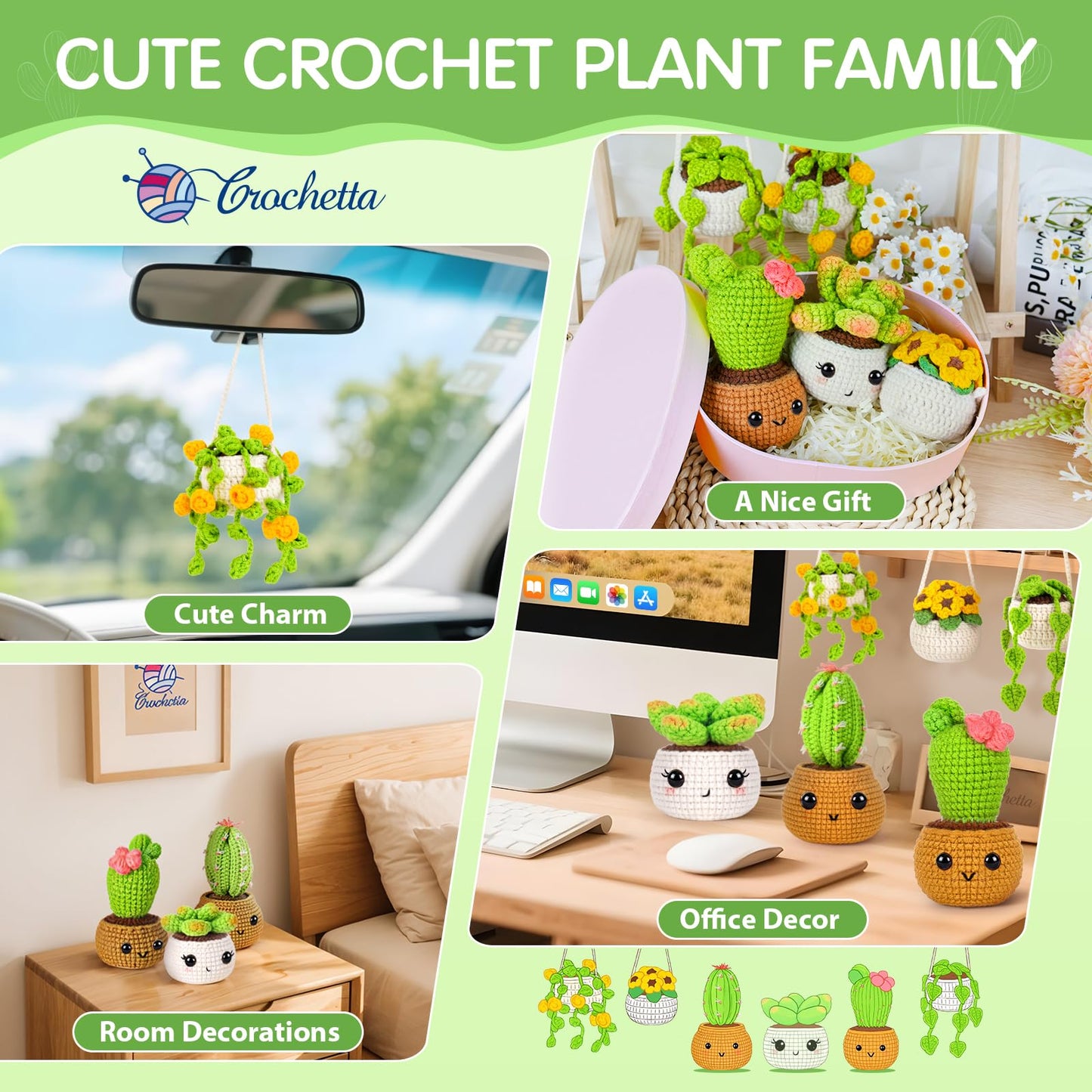 Sewkitta Crochet Kit for Beginners, Crochet Starter Kit w Step-by-Step Video Tutorials, Beginner Crochet Kit for Adults Kids Women Men Complete Kit Included (Plant 6Pack)