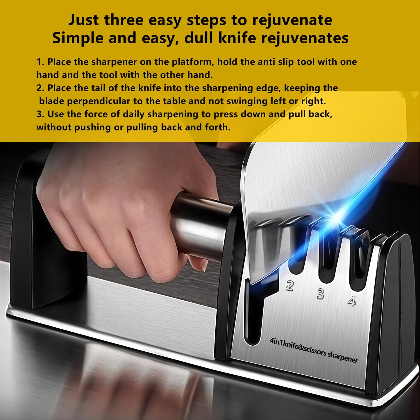 Knife Sharpeners, 4 in 1 Professional Chef's Kitchen Knife Accessories, Kitchen Blade & Scissors Sharpening Tool, Versatile Manual Knife Sharpener, Easy to Use, for Kitchen Knife