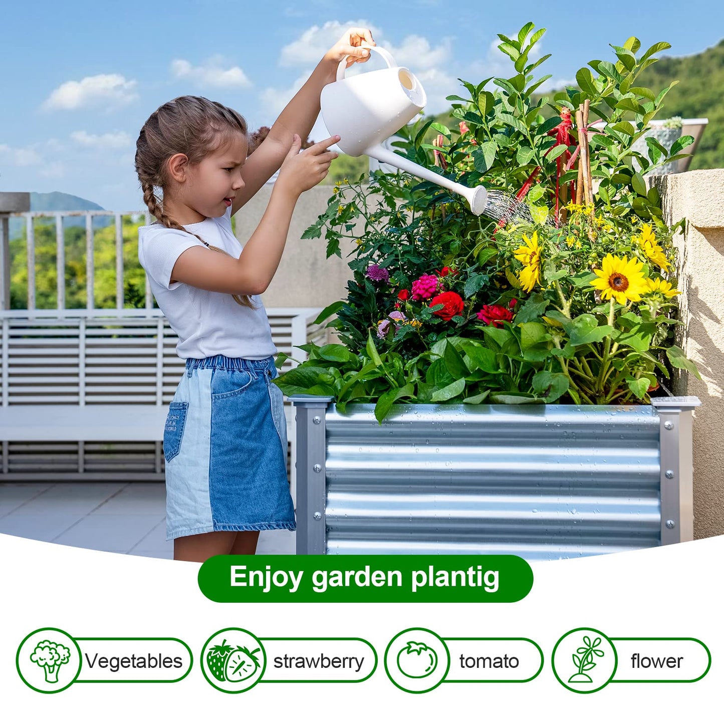 Land Guard Galvanized Raised Garden Bed with Legs, 48×24×32in Large Metal Elevated Raised Planter Box with Drainage Holes for Backyard, Patio, Balcony, 700lb Capacity