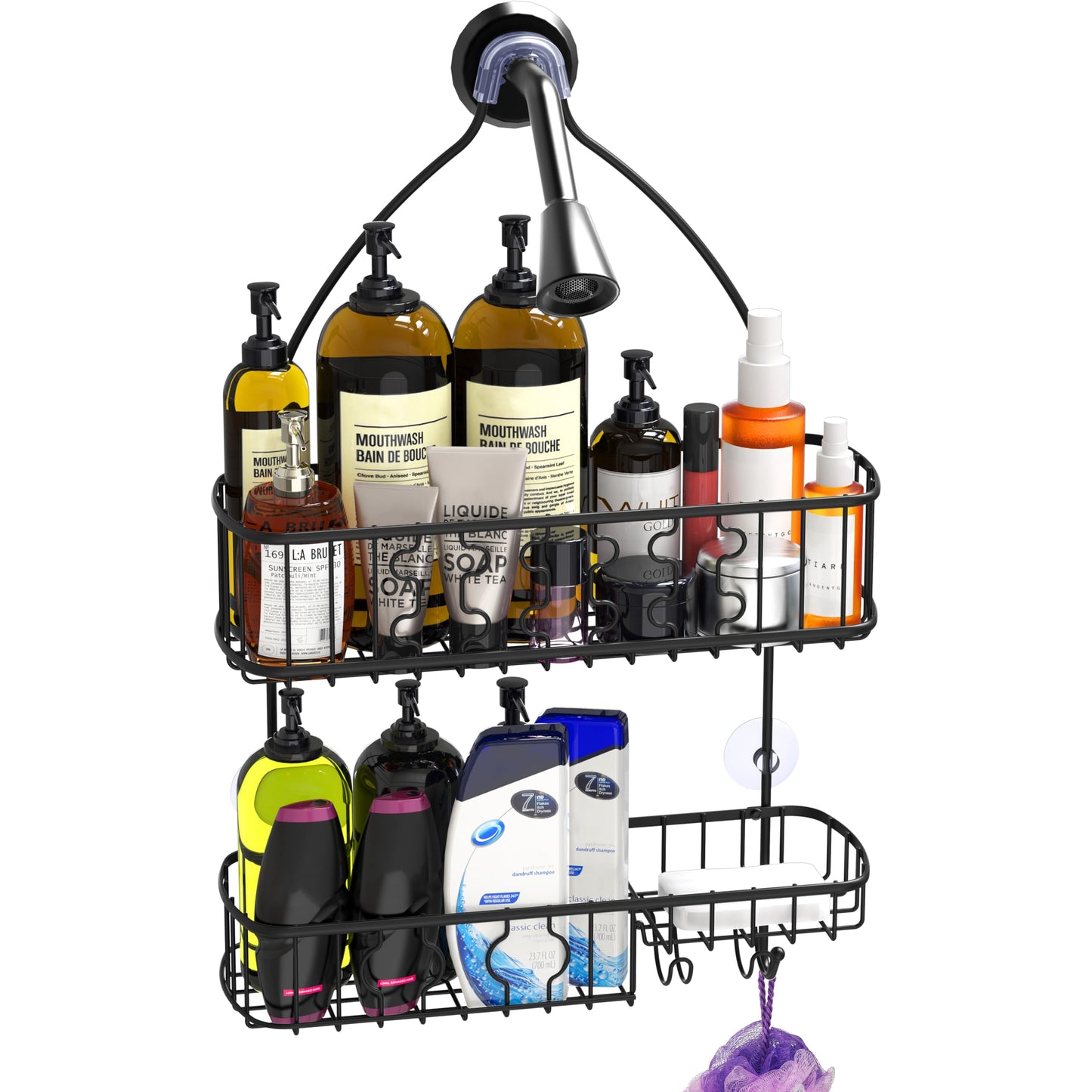 Simple Houseware Bathroom Hanging Shower Head Caddy Organizer, Black