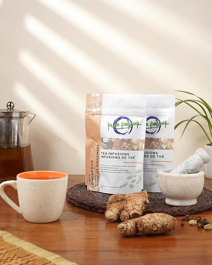 Blue Pepper Ginger Kick Tea Infusion Blend - Premium Ginger Kick Tea - All-Natural Ingredients, No Artificial Flavors - No Added Sugar - Caffeine Free