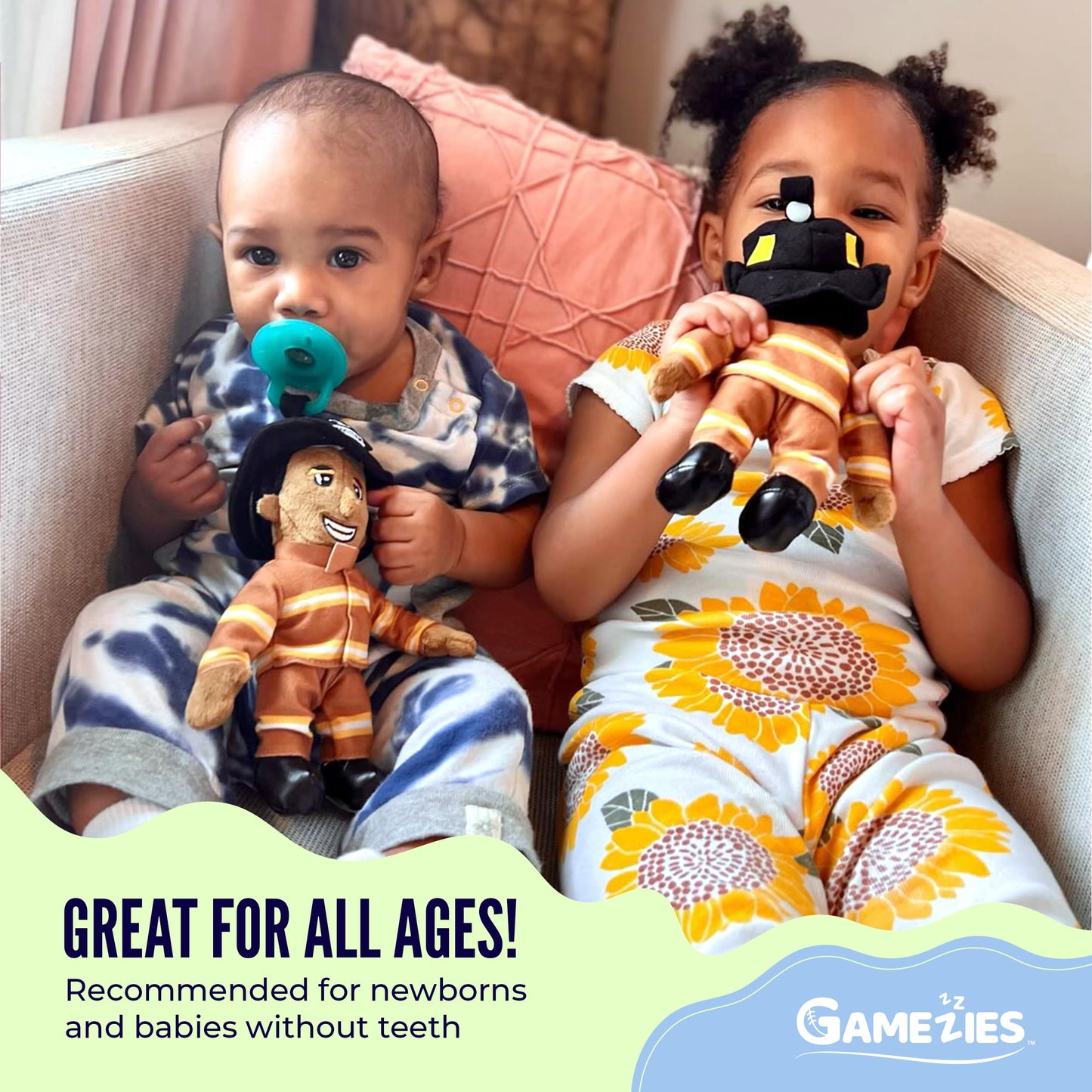 Gamezies Baby Boy and Girl Silicone First Responder Firefighter Stephen Pacifier with Detachable Plush Toy Holder, CPSIA Tested, BPA-Free 0-6 Months