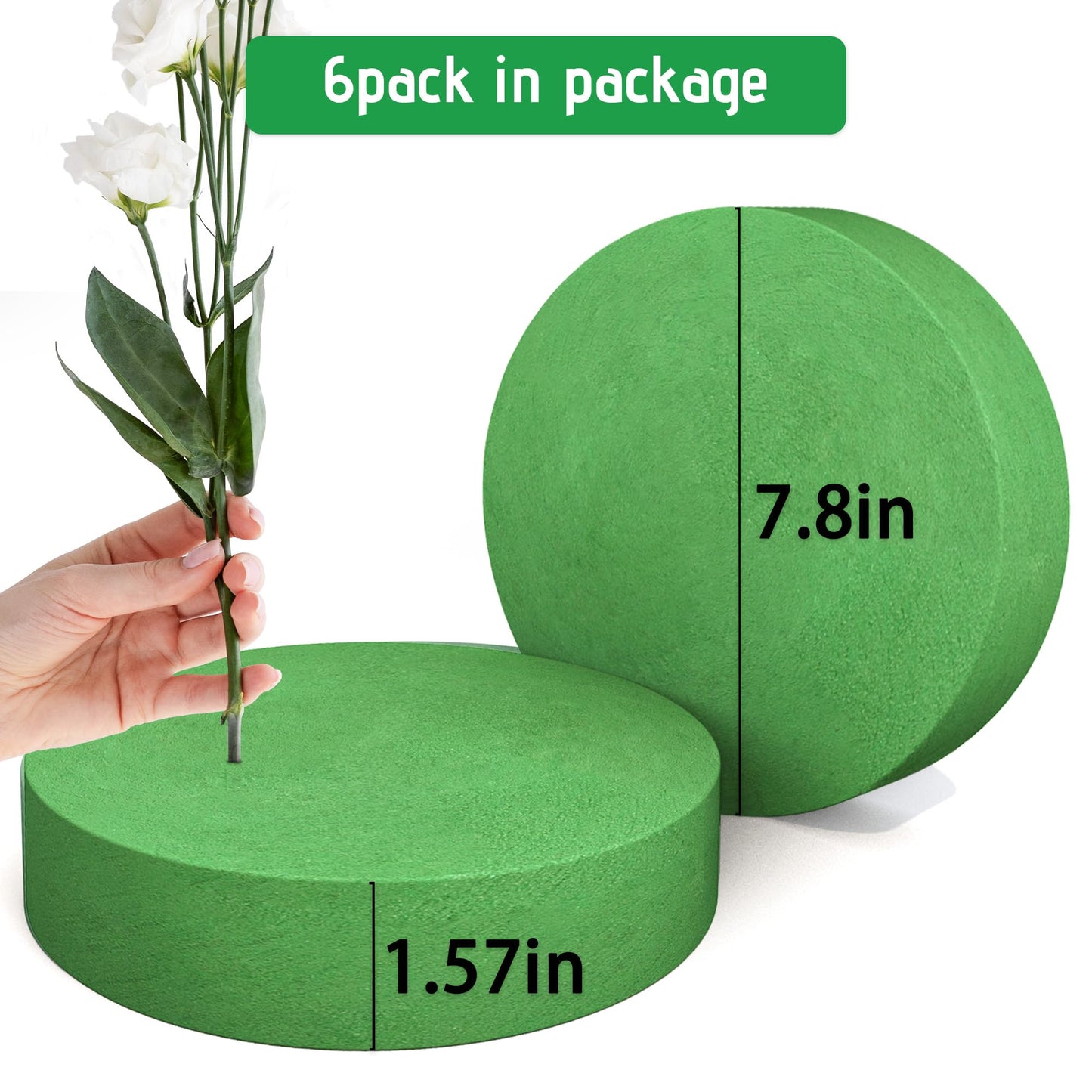 Max Shape 6Pcs Floral Foam Round Blocks, Large Wet and Dry Green Foam for Artificial and Fresh Flower Arrangement,Flower Foam Blocks for Wedding Party Decorations (7.8 Inch)