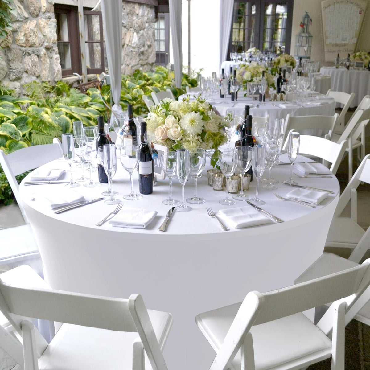 Fitted Round Table Covers 5ft-Spandex Elastic Table Cloths 6 Pack 60 Inch-White Small Stretch Folding Tablecloth for Weddings Banquets Restaurant Buffet Event Parties Vendor Stand Tables