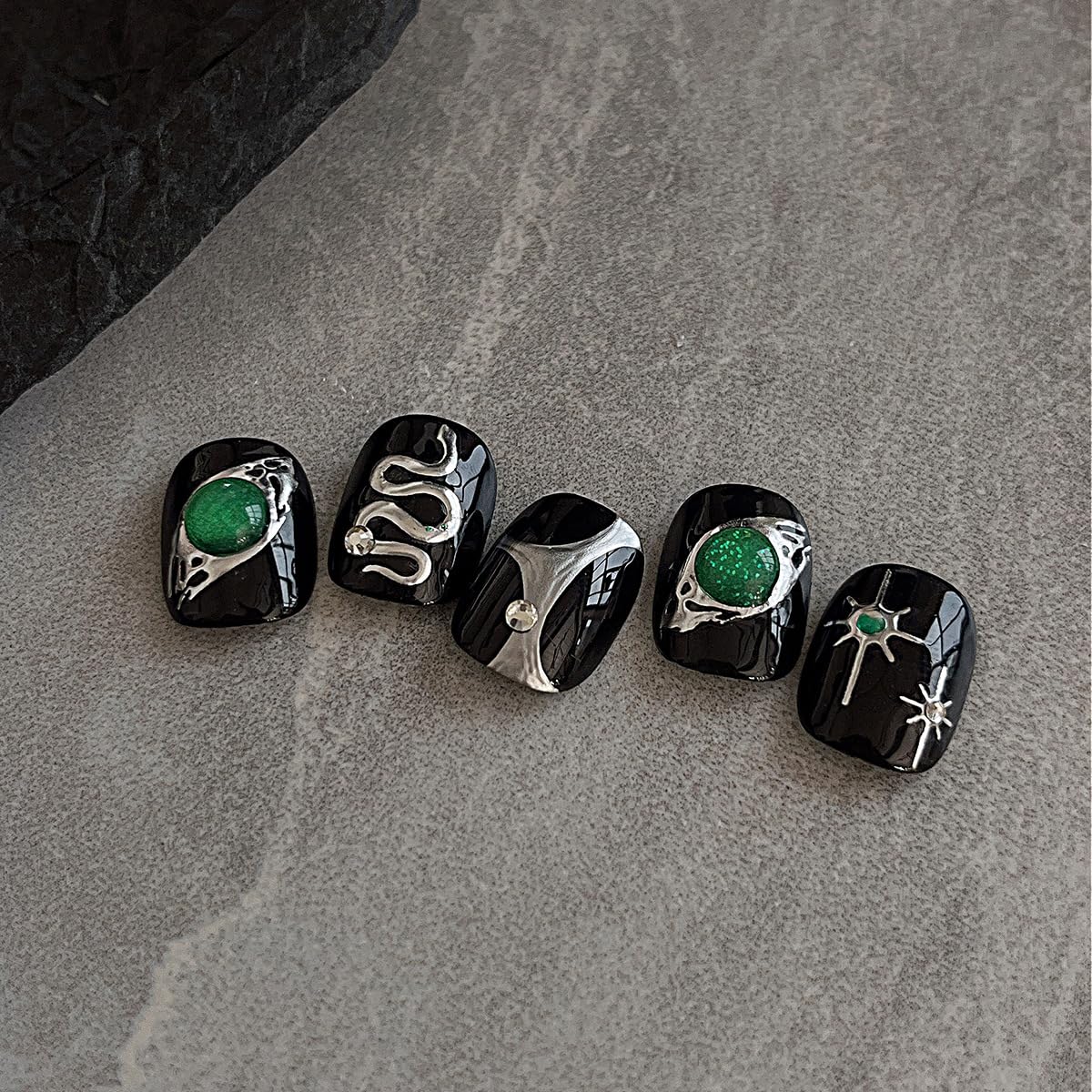 2 Sheets Halloween Nail Art Stickers 5D Gold Silver Snake Nail Decals Goth Nails Art Supplies Star Sun Snake Bronzing Designs Self Adhesive Nail Sticker for Women Manicure Tips Accessories