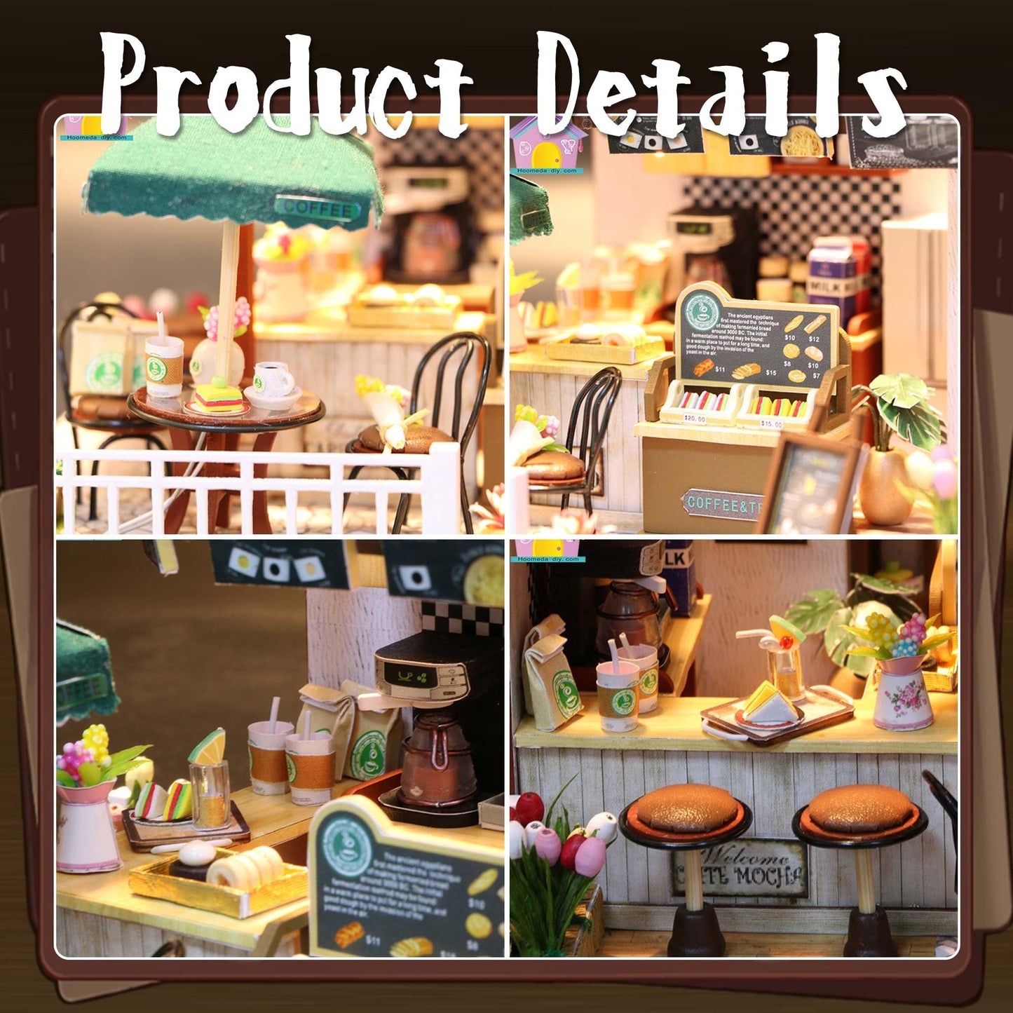 Flever Dollhouse Miniature DIY House Kit Creative Room with Furniture for Romantic Valentine's Gift (Time Cafe)