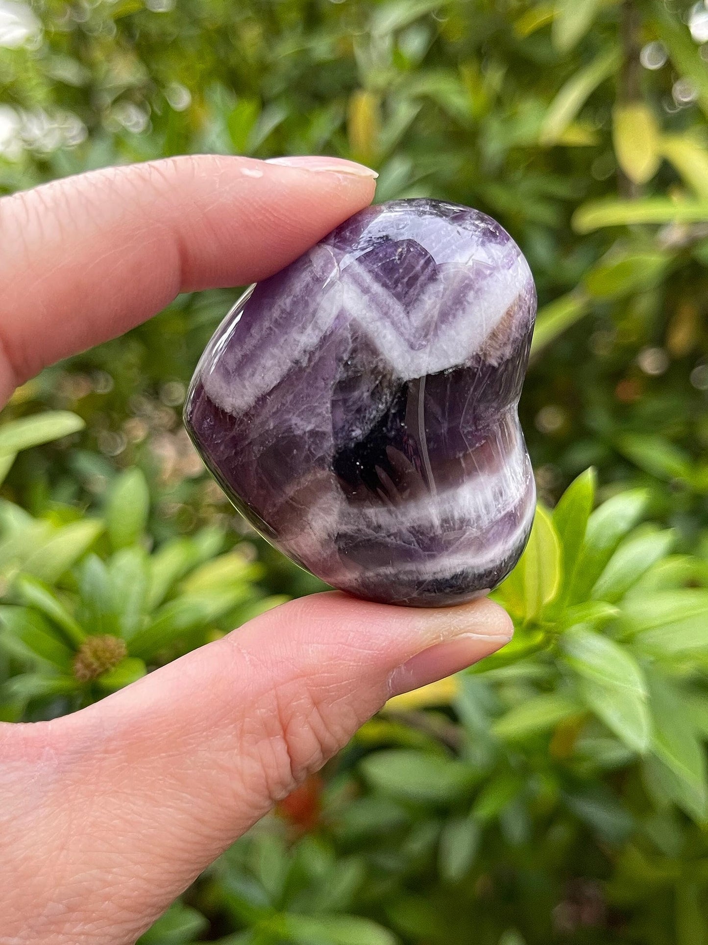 GAF TREASURES Chevron Amethyst Gemstone Hearts, Polished Chevron Amethyst Puffy Hearts, Chevron Amethyst Crystal Palm Stone, Chevron Amethyst Healing Crystal Hearts (1 Heart)