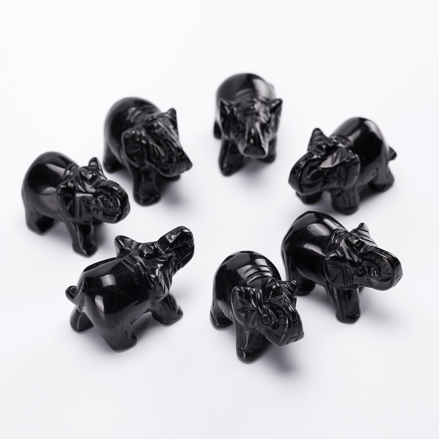 YWG Black Obsidian Elephant 1.5 Inches Statue Crafts Natural Stone Carved Figurine Chakra Carving Stones Healing Reiki