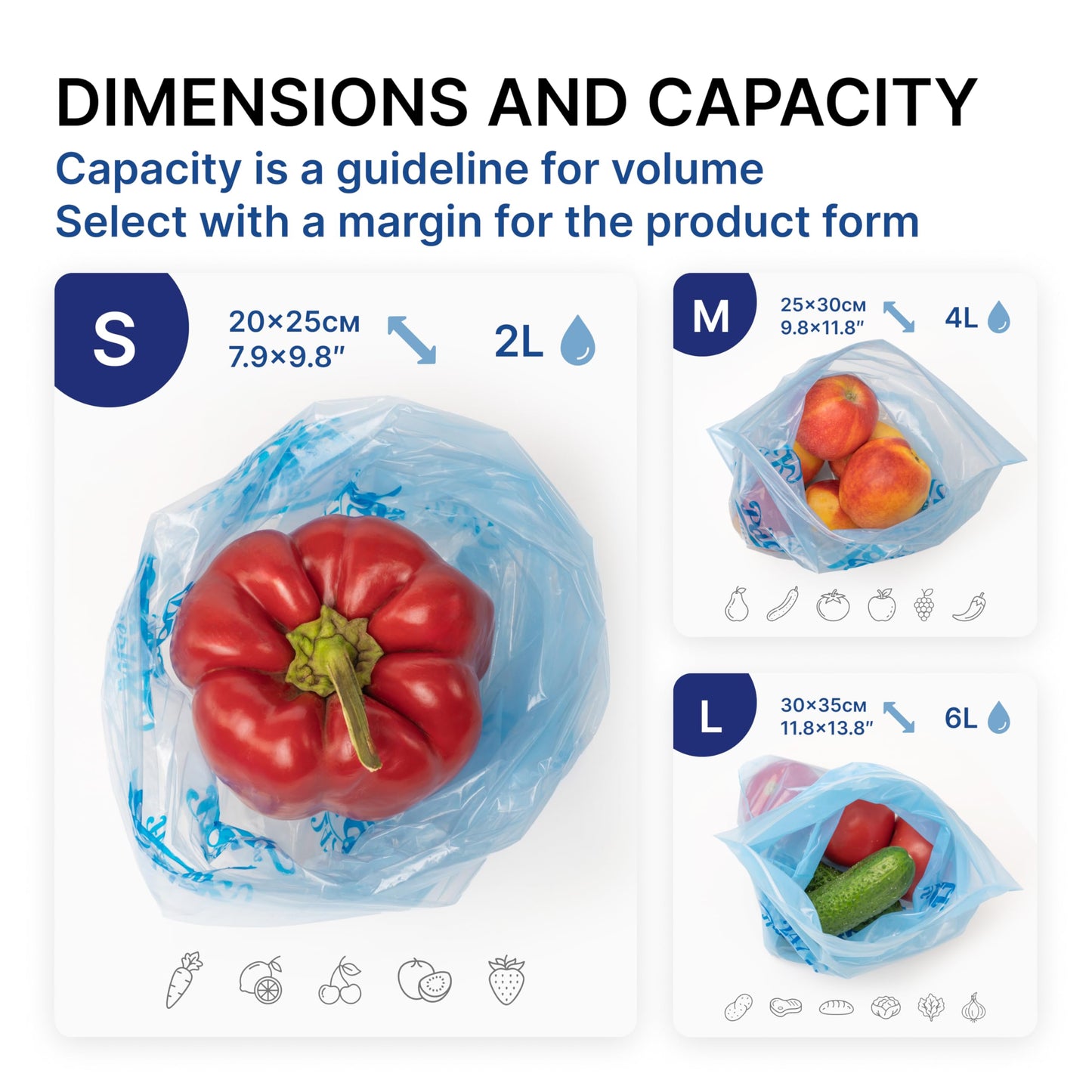 Freshpack 247 Produce Storage Bags Size L 12 x 14 Inches 1.5 Gallon 20 Pack Reusable Food Storage Bags With Zipper For Fruits Vegetables Meal Prep Lunch Pantry Use