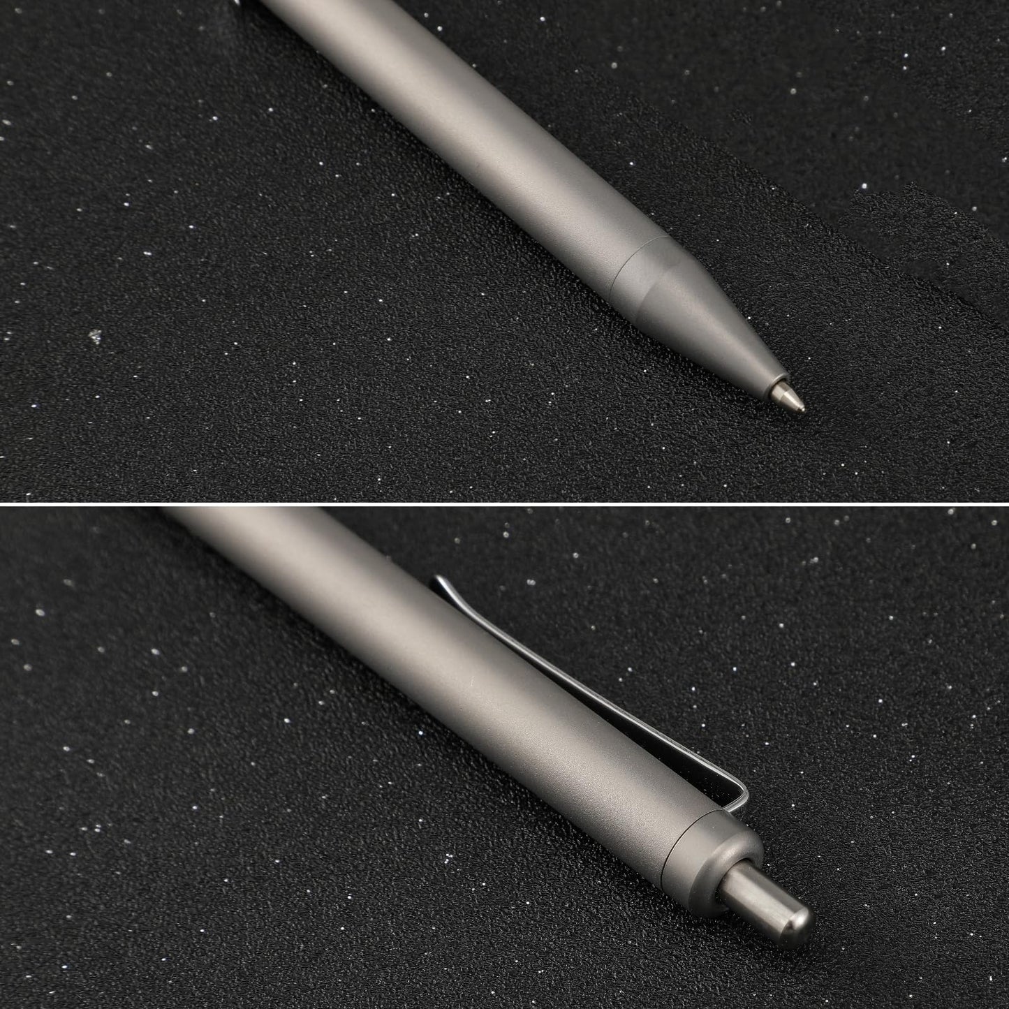 Grey Titanium Alloy Ballpoint Pen Retractable Lightweight EDC Pen with Pocket Clip Compatible with Parker Style Refill with 3 Extra Refills in Gift Box (LA035)