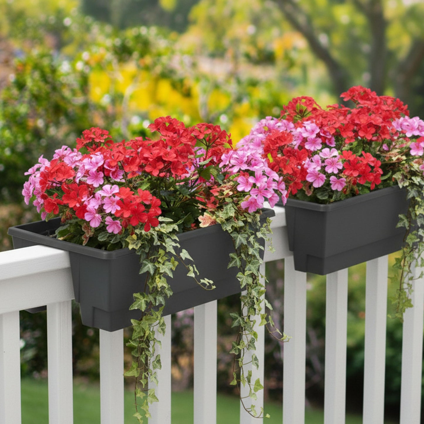 Pure Garden Railing Planter - 20.75-Inch Flower Box with Drainage Insert - 6-Gallon Outdoor Planter Box - Deck, Porch, or Balcony Planter (Gray)