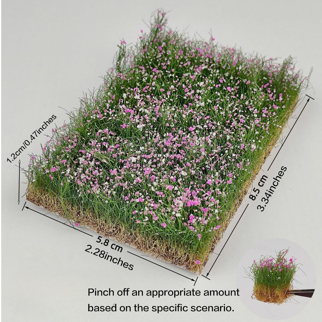 BraneGo Miniature Grass Tufts with Flowers, 4-Color Hand Torn Flower Clusters for Diorama, Model Train Scenery N & HO Scale, Wargaming Bases and Architectural Landscaping