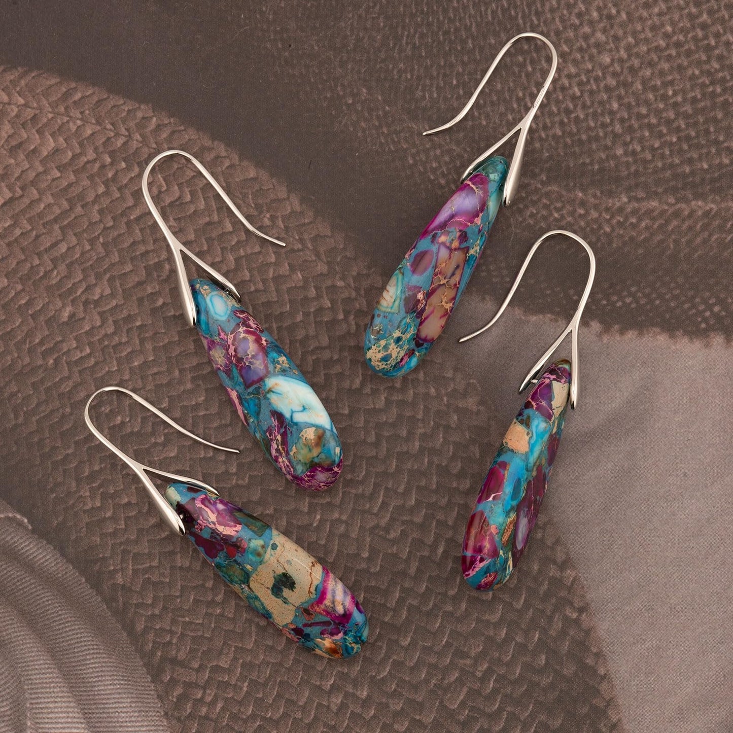 Sriomu Natural Healing Stone Fishhoop Dangle Drop Earrings Statement Gold silver earrings