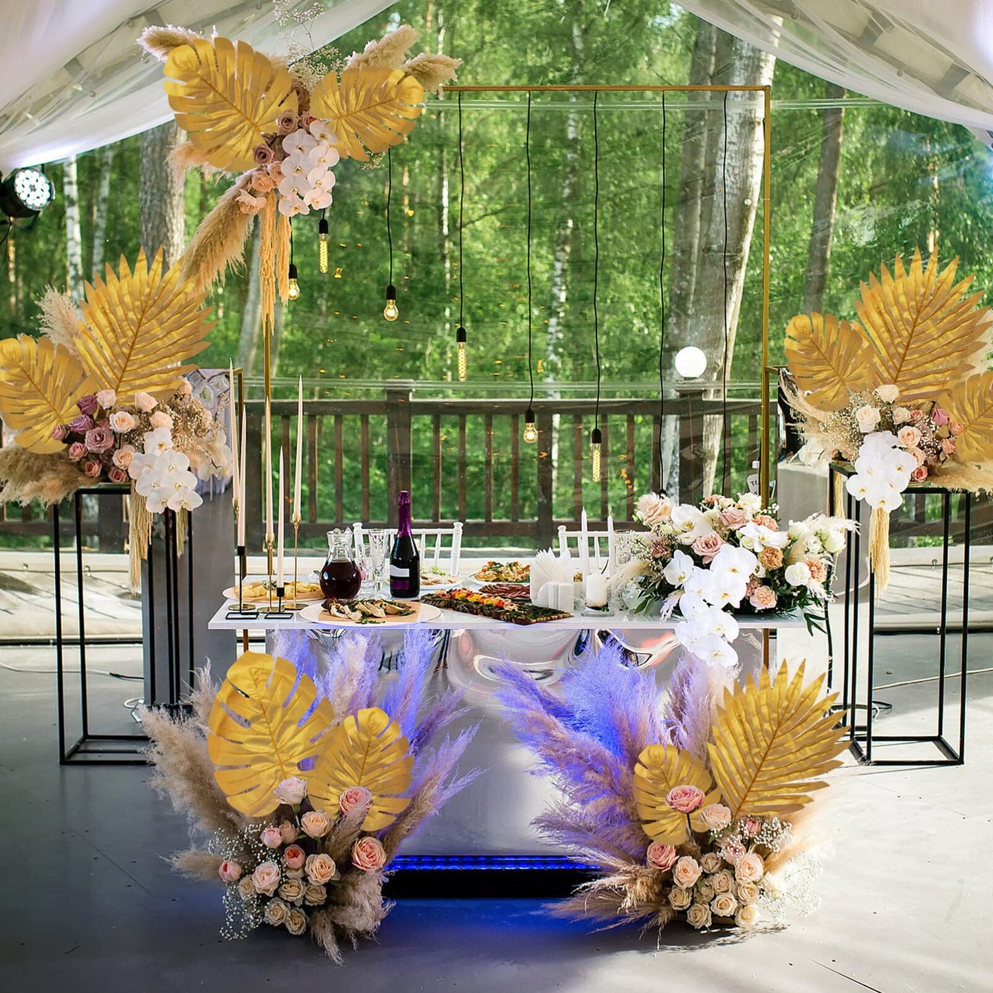 BESTOYARD 20pcs Artificial Plants Palm Leaves Plastic Gold Tropical Party Leaves Decorations Wedding Decorations Simulated Golden Turtle Leaf