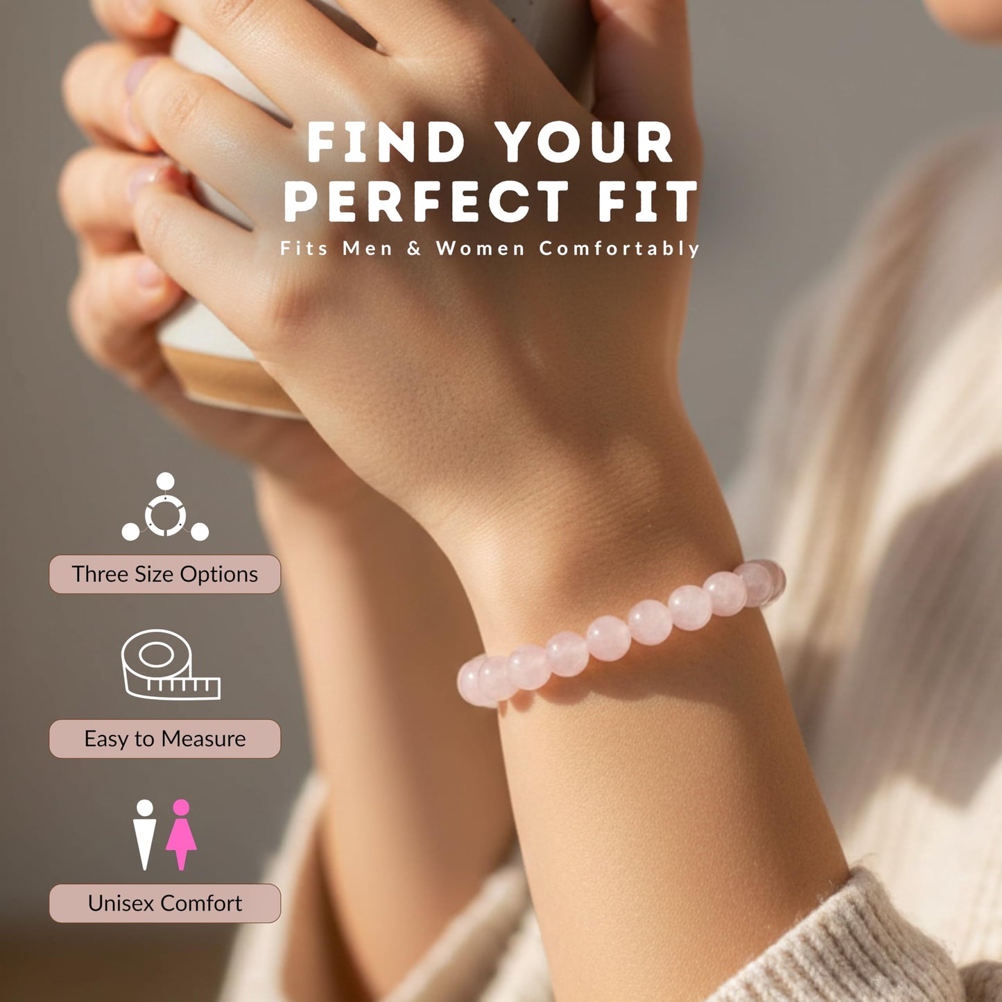 Cherry Tree Collection – Handmade Madagascar Rose Quartz Bracelet for Women & men – 8mm Beaded Crystal Bracelet for Healing, Positive Energy, Protection & Gift Ideas (Small)