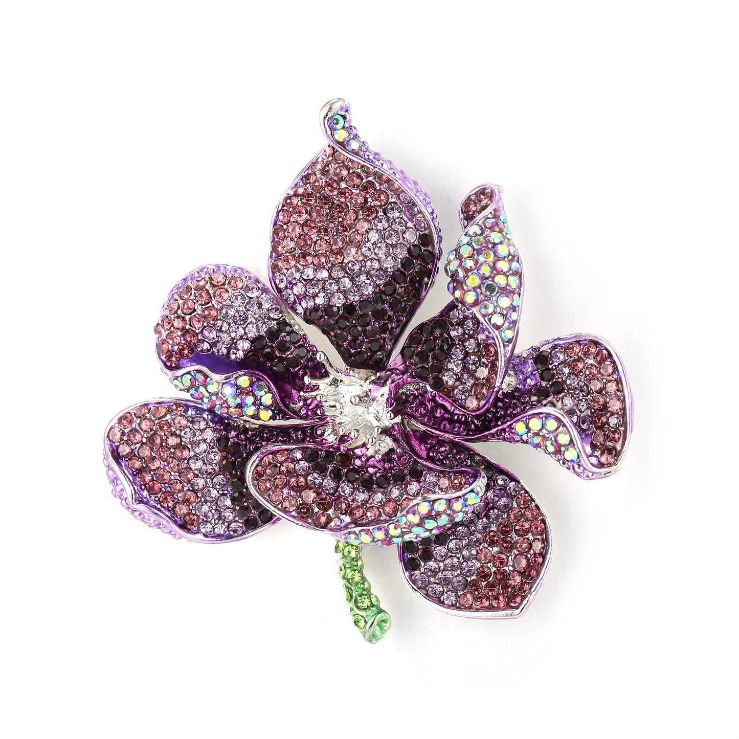 EVER FAITH Women's Austrian Crystal Orchid Flower Petal Brooch Purple Silver-Tone