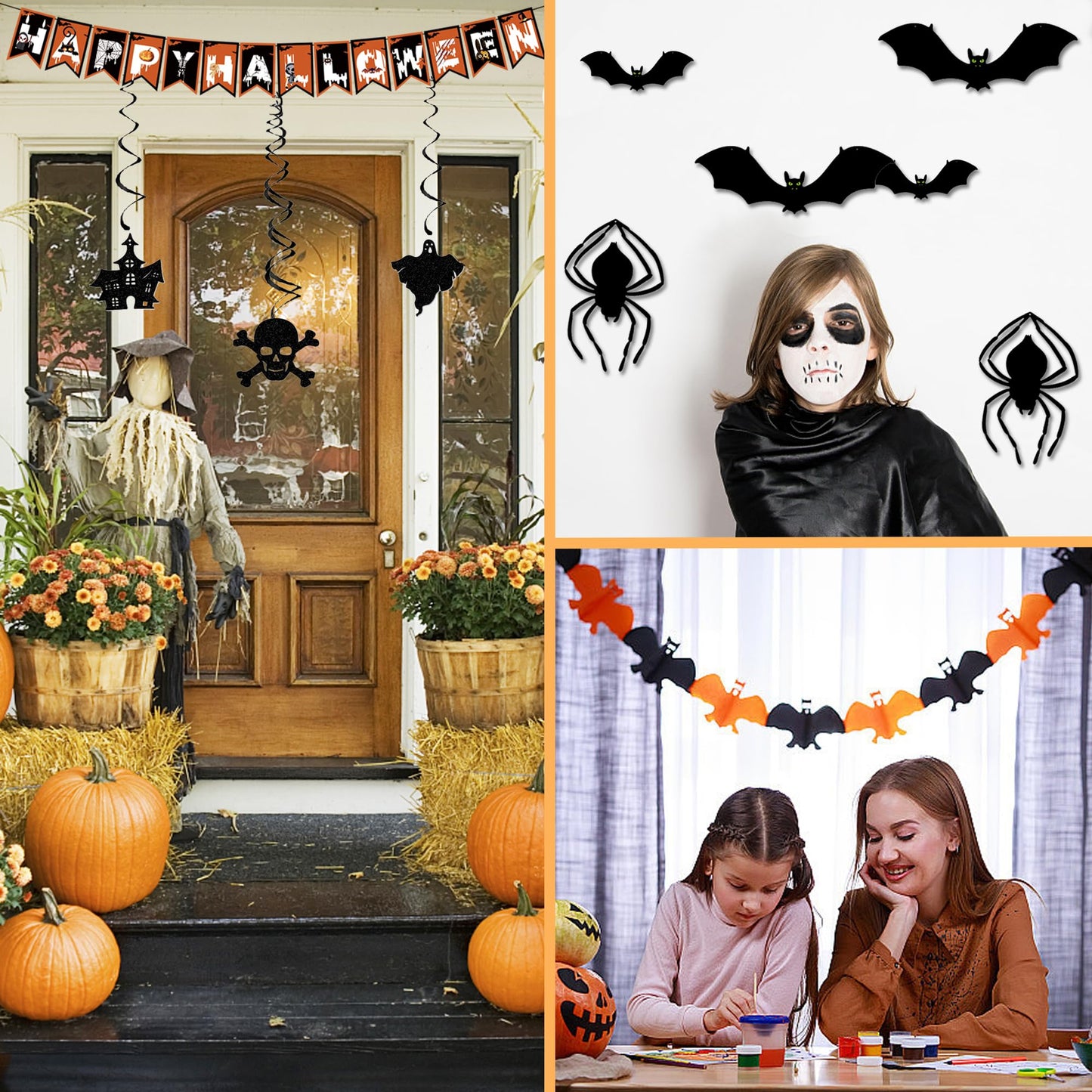 Halloween Decor Indoor - Hanging Swirl Ceiling & Wall Party Decor with Bats, Spiders, Pumpkins, Skulls, Ghosts Banner Halloween Decorations Indoor Outdoor Supplies