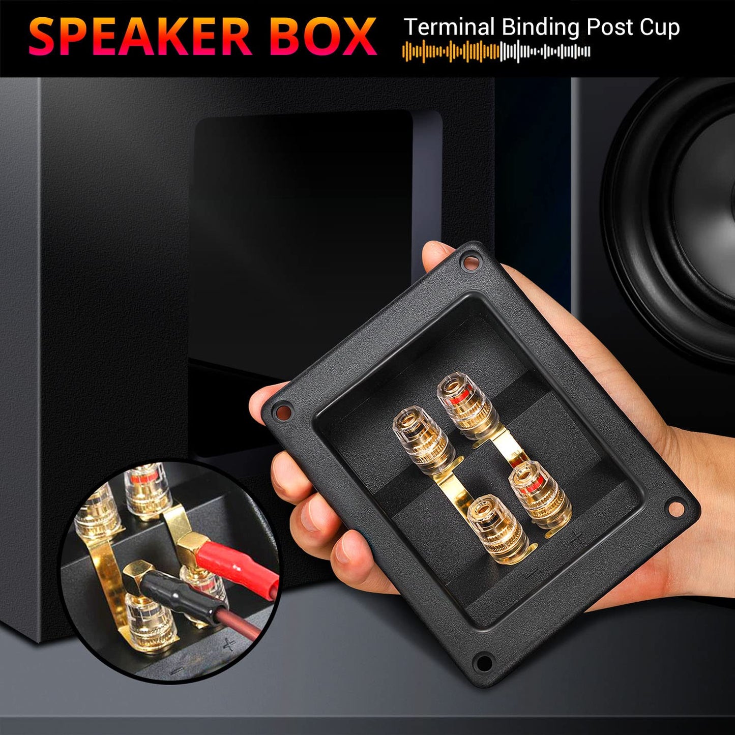 Facmogu 2PCS Rectangle 4-Way Speaker Terminal Box, Gold-Plated Binding Post Terminal Cable Connector for DIY Applications, Terminal Cups with 2 Pairs Banana Plug Socket Connector & 4PCS Screws