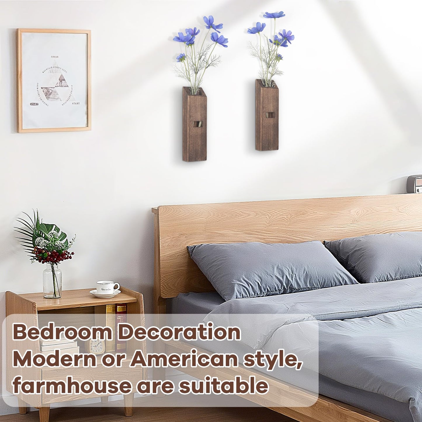 2 Pack Wood Wall Planter, Wall Decor Aesthetic for Living Room, Modern Farmhouse Entryway or Bathroom Decor, Unique Boho Vase for Holding Faux Greenery and Dried Flowers