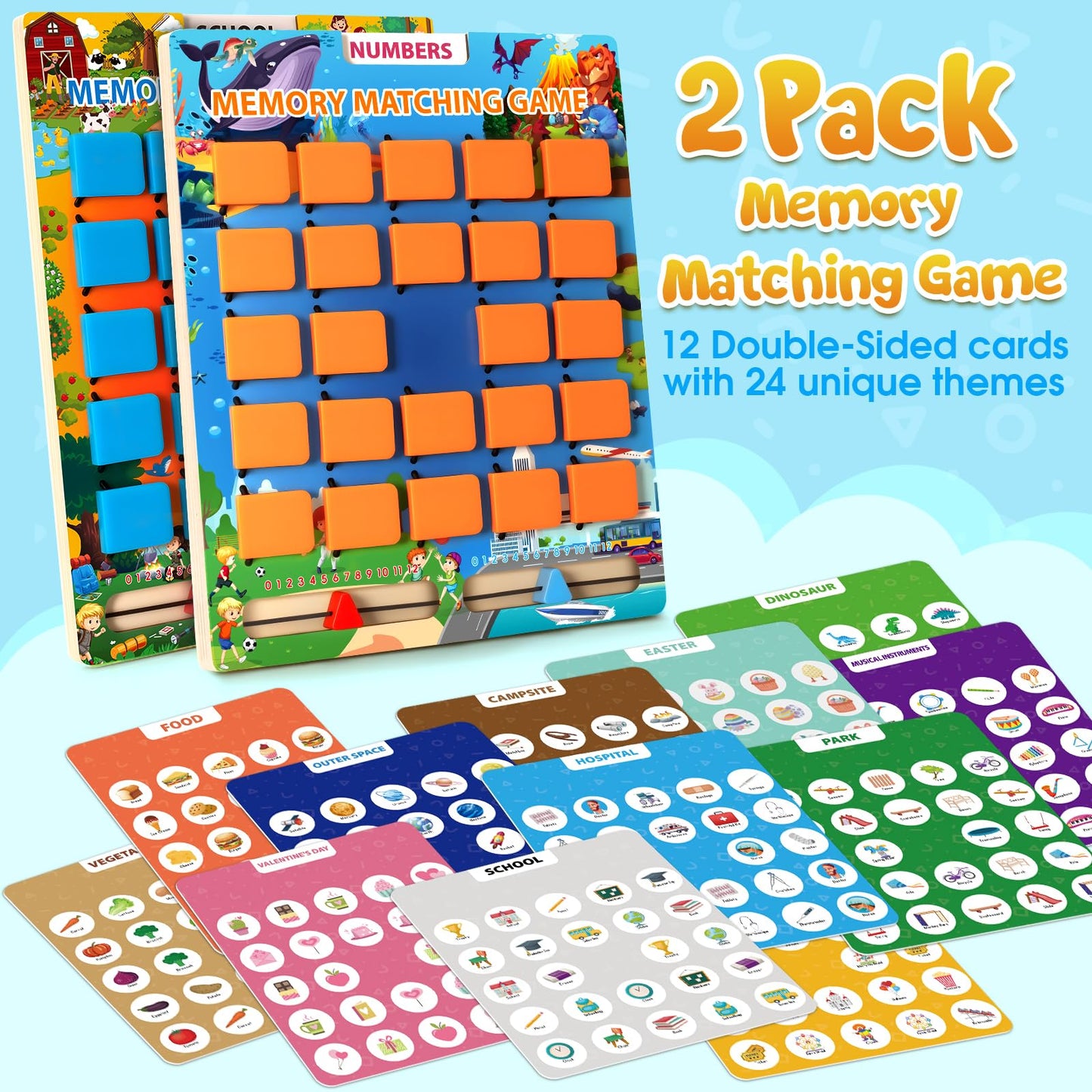 2 Pack Matching Memory Game for Kids Age 3 4 5 6 7 8 Years Old, Travel Toy for Toddlers Boys Girls, Road Trip Travel Essentials for Kids, Airplane/Car/Camping Activity, Ideal Christmas, Birthday Gifts