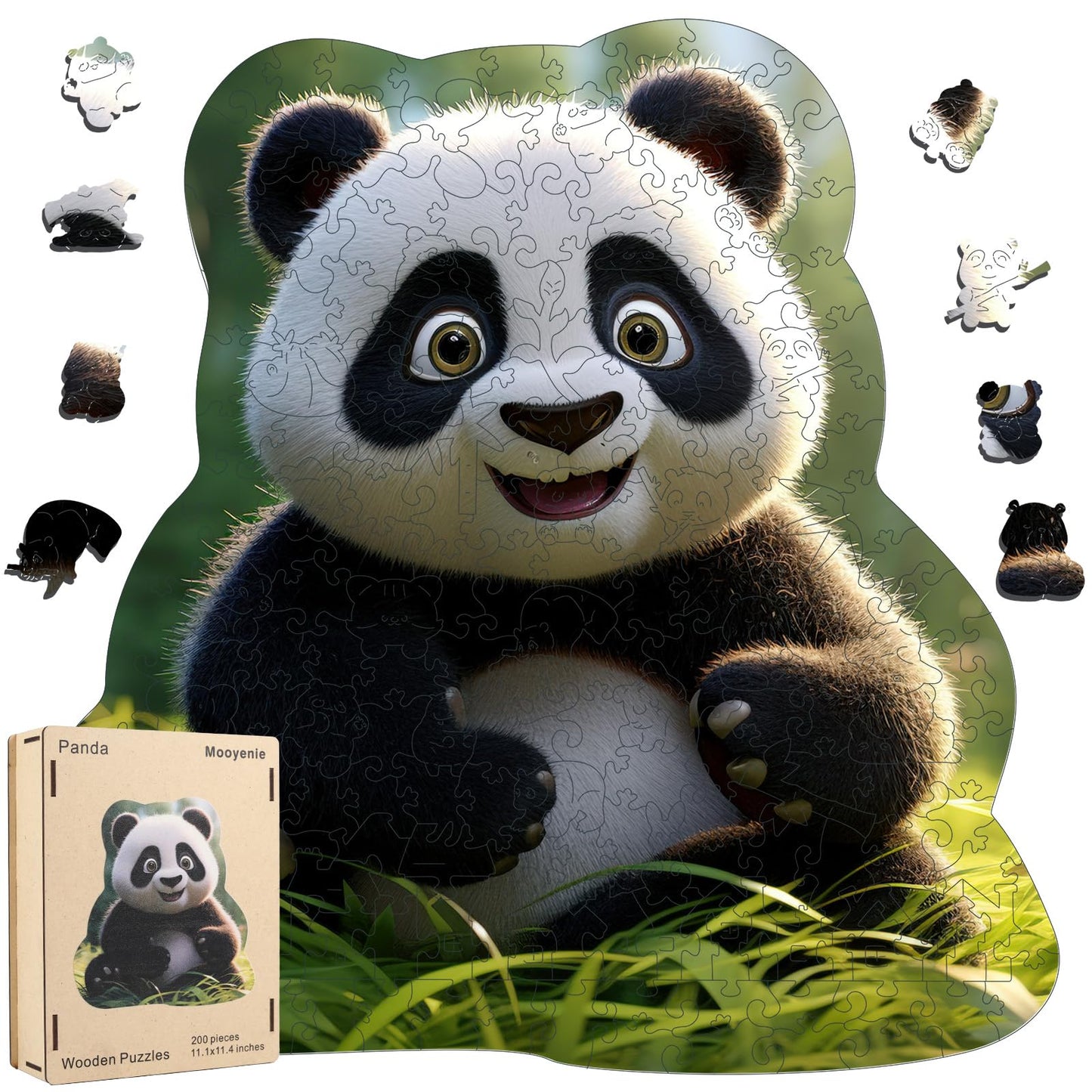 Wooden Jigsaw Puzzle, 200 Pcs Unique 3D Shape Jigsaw Puzzles, Wood Puzzle Gift Box Packing, Medium Size Letter, Creative Gift for Adults, Fun Challenging (200PCS, Panda)