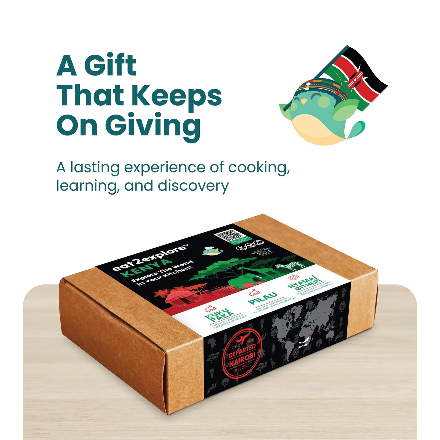eat2explore Global Cooking Kit - Authentic Recipes, Essential Spices, Cultural Fun & Expert Drink Pairings - Perfect for Date Night and Dinner Parties (KENYA edition)