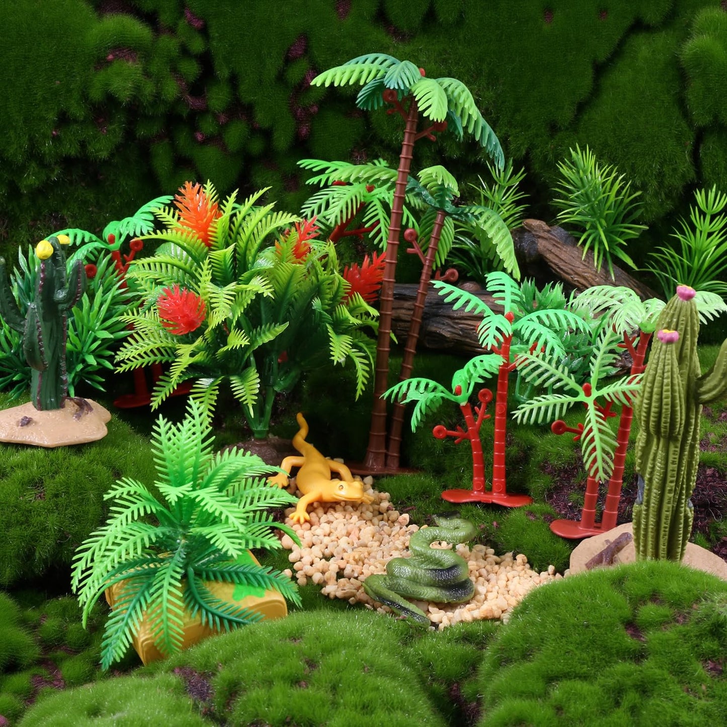20Pcs Artificial Tree Set, Mini Cactus Tree Grasses Figurines Ornaments for Micro Train Landscape Railway Desert Sand Animal Table Diorama Accessory Garden Decoration