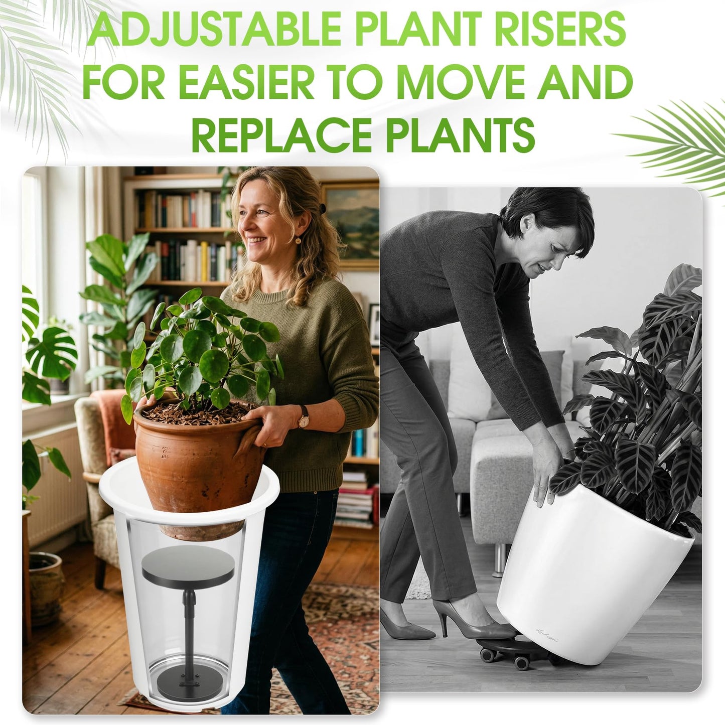 Flantor 2 Pack Adjustable Plant Risers for Inside Pots - Liftable Base Insert for Tall & Large Flower Pots & Plant Containers, 12-21" Adjustment Indoor Outdoor Use for Deep Pot (6" 8" 10" Base or Top)