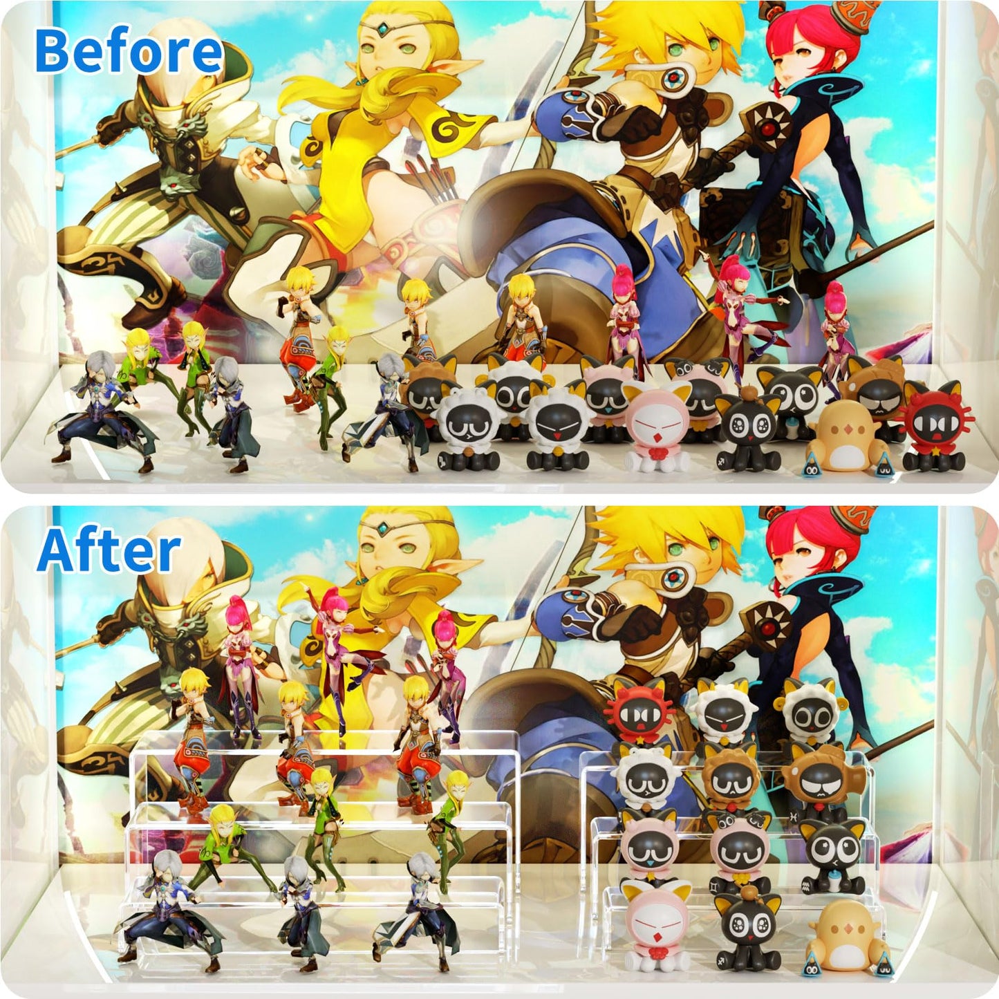 NIUBEE Acrylic Display Riser, 6 Pcs 9" Large Acrylic Risers, 2 Set Clear Rectangular Stands for Candy Dessert Cupcakes, Collectibles Display Stands Shelf for Display for Funko POP Figures