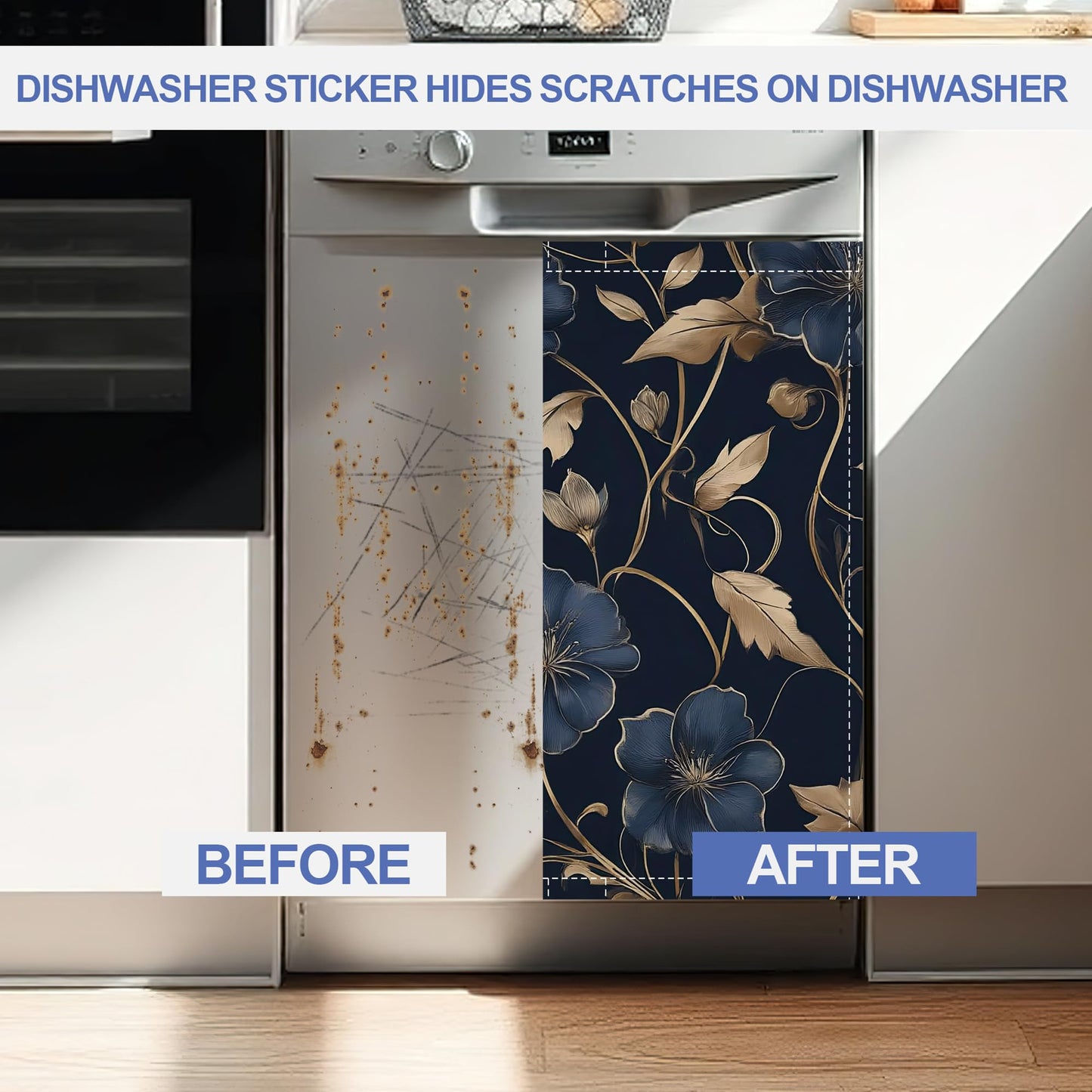Black Flowers Dishwasher Magnet Cover,Front Dishwasher Cover Decoration Reusable Decorative Magnetic Cover for Home Kitcen Appliance 23x26 Inch